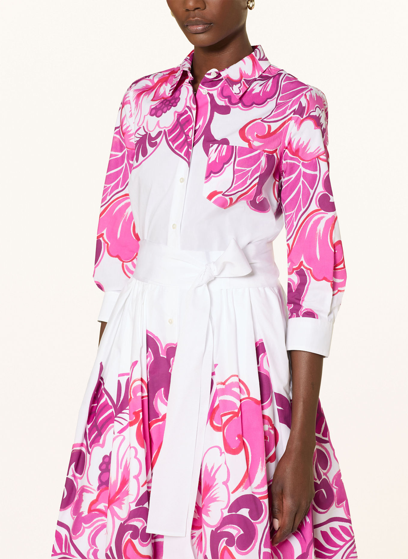 sara roka Shirt dress NIDINA with 3/4 sleeves: WHITE / PINK / PURPLE