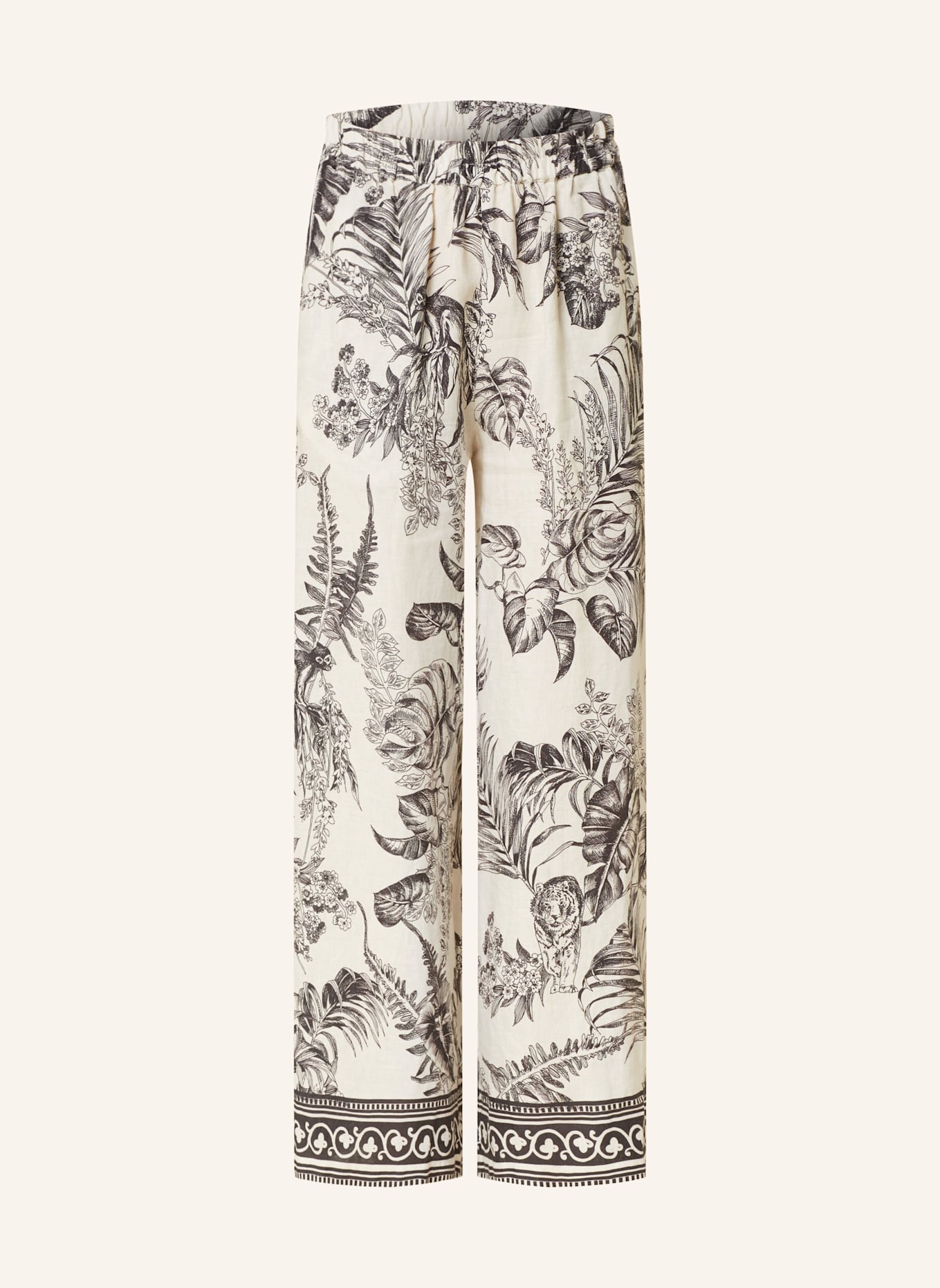 ANGOOR Spodnie marlena z lnu: ECRU / CIEMNOBRĄZOWY