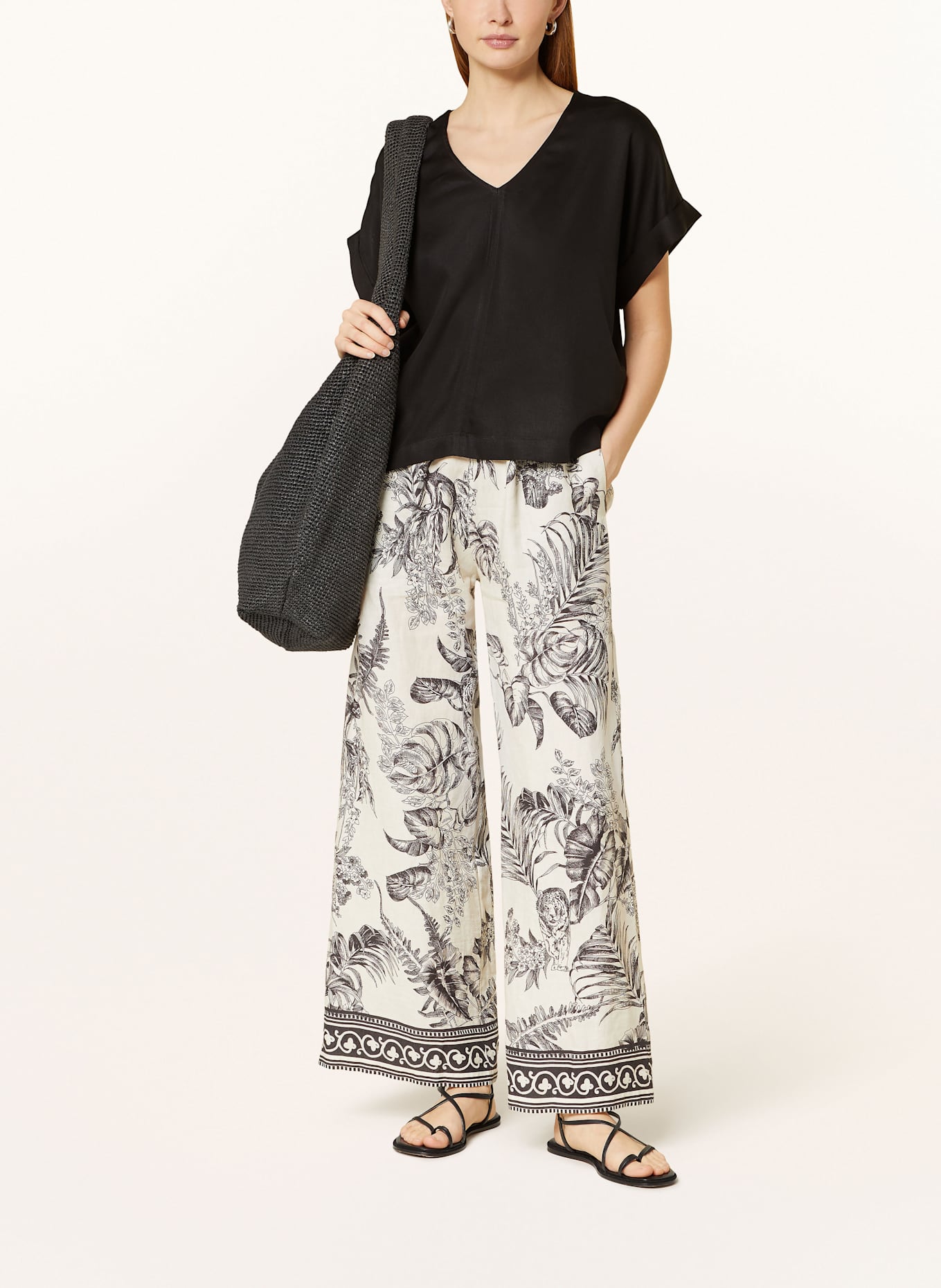 ANGOOR Spodnie marlena z lnu: ECRU / CIEMNOBRĄZOWY