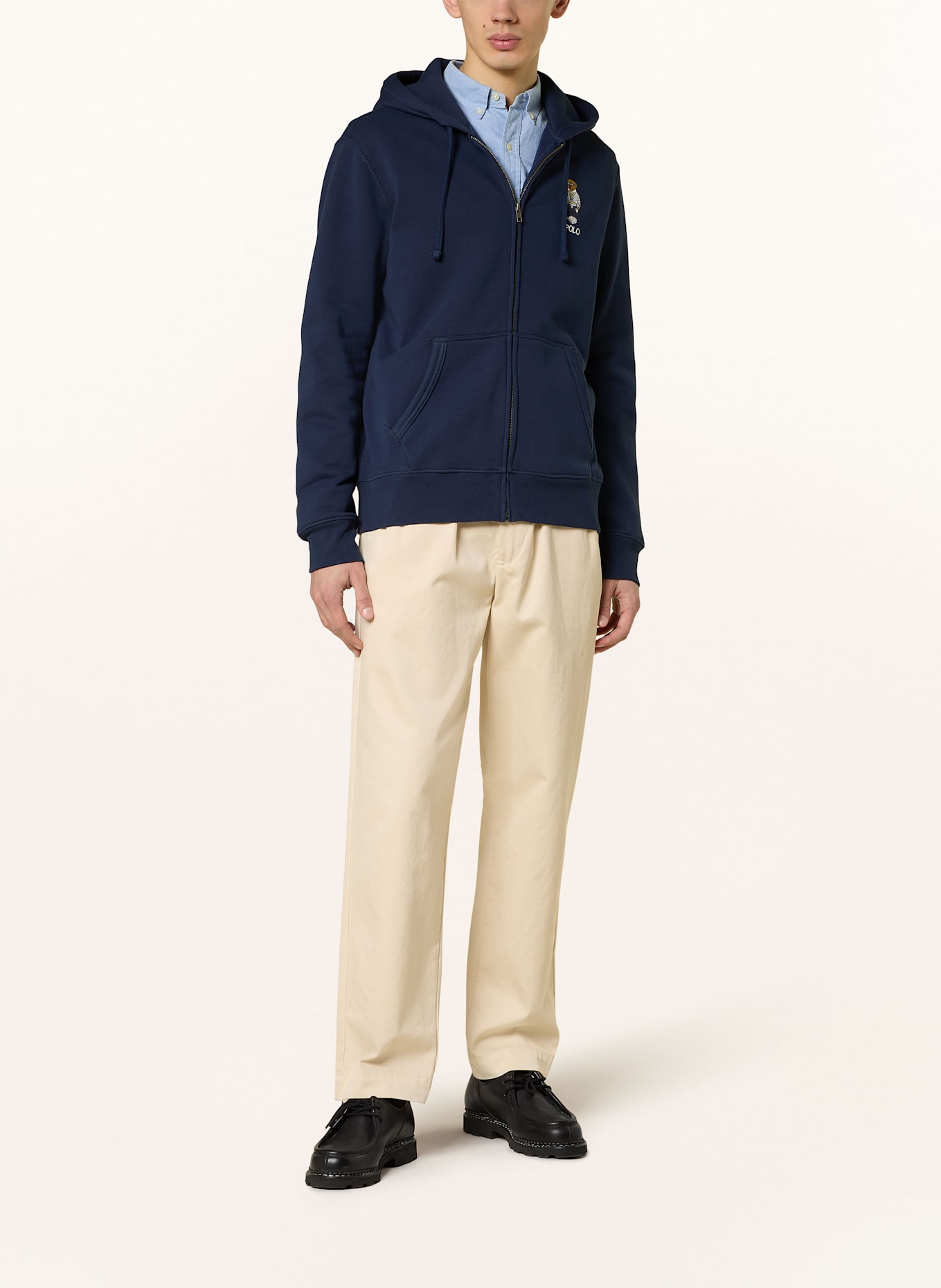 contrast-panel cotton polo shirt Sweat jacket: DARK BLUE