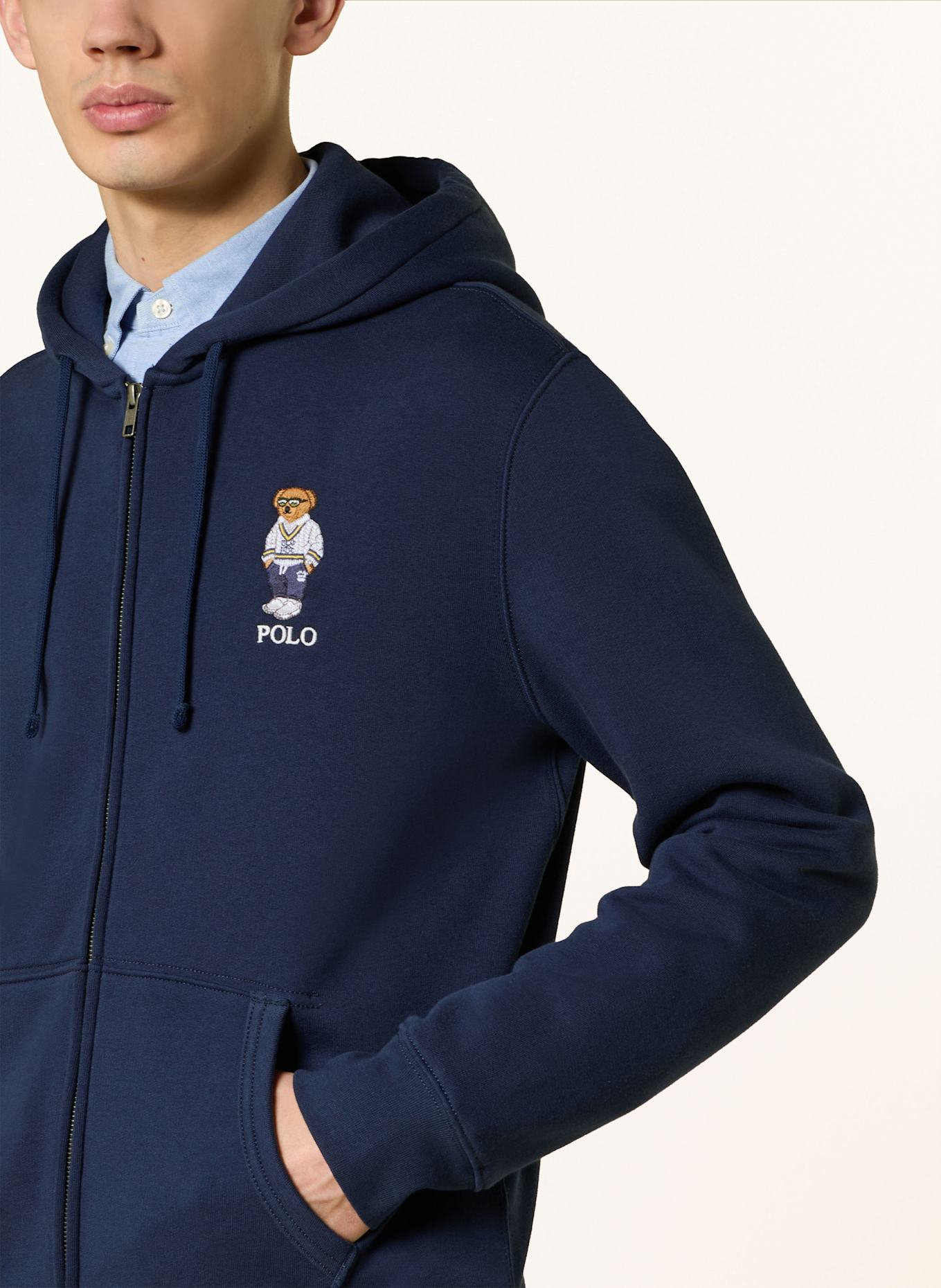 contrast-panel cotton polo shirt Sweat jacket: DARK BLUE