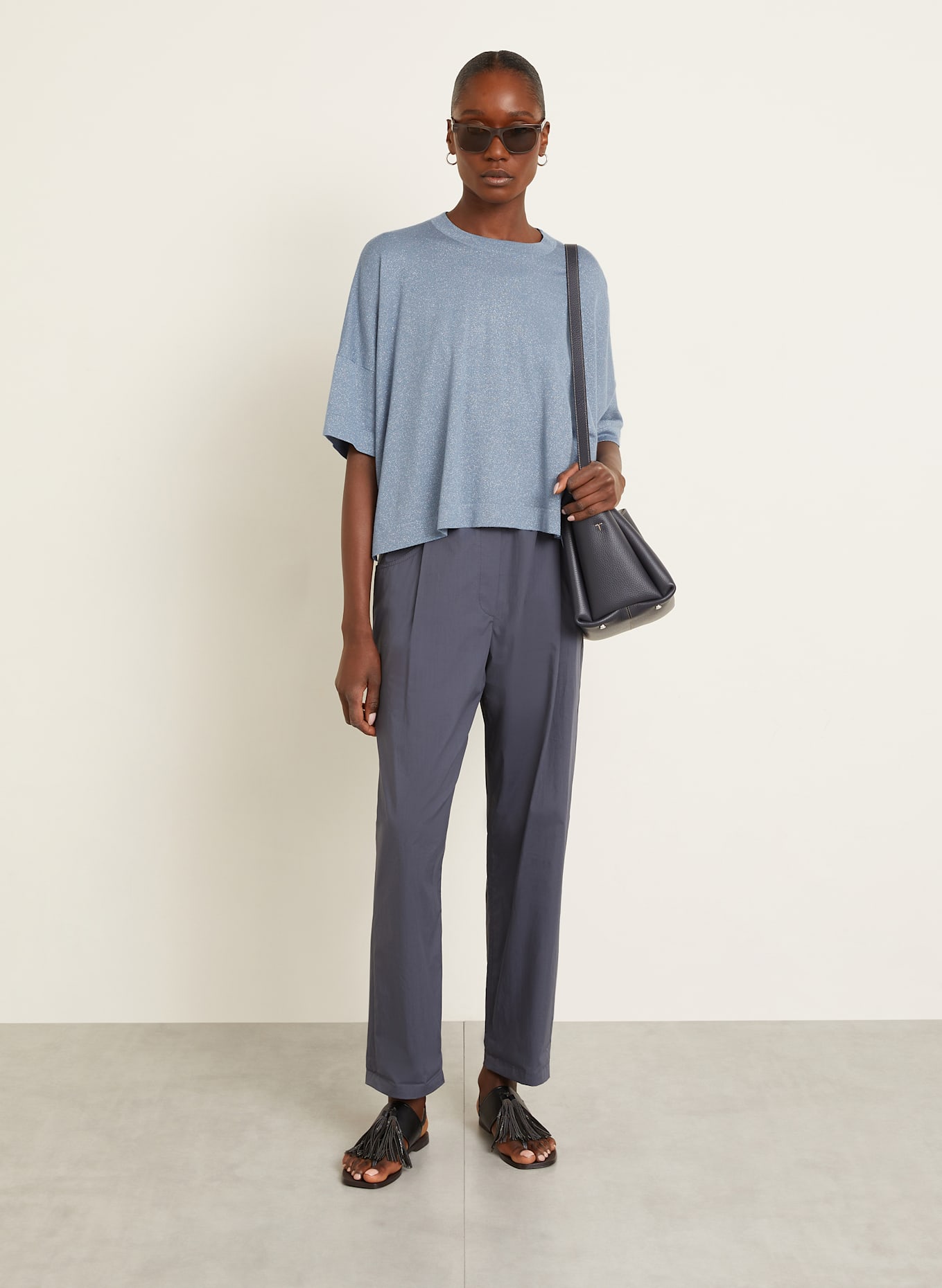 BRUNELLO CUCINELLI Strickshirt mit Cashmere und Glitzergarn: BLAUGRAU