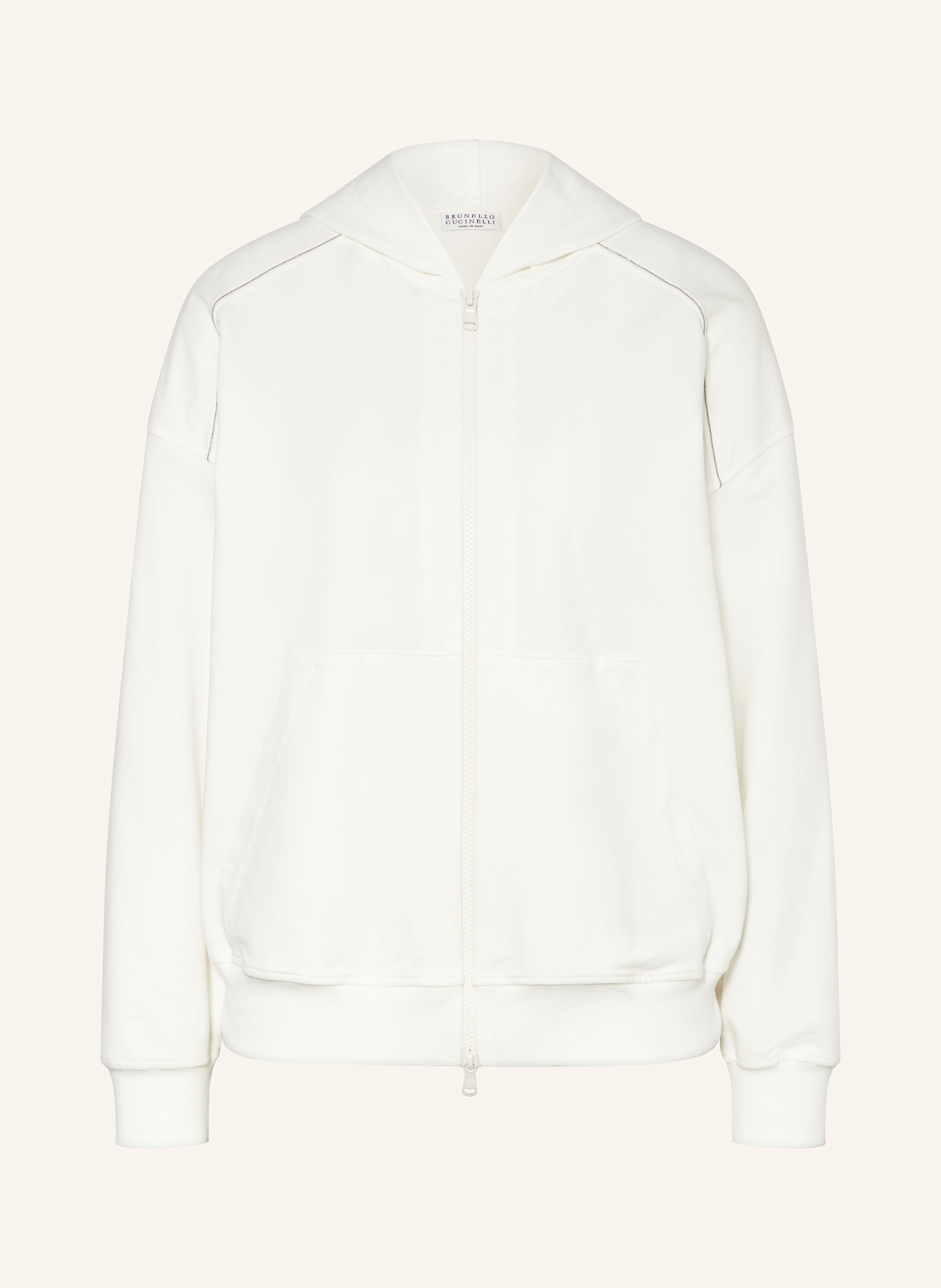 BRUNELLO CUCINELLI Mikinová bunda s ozdobnými kamínky: BÍLÁ