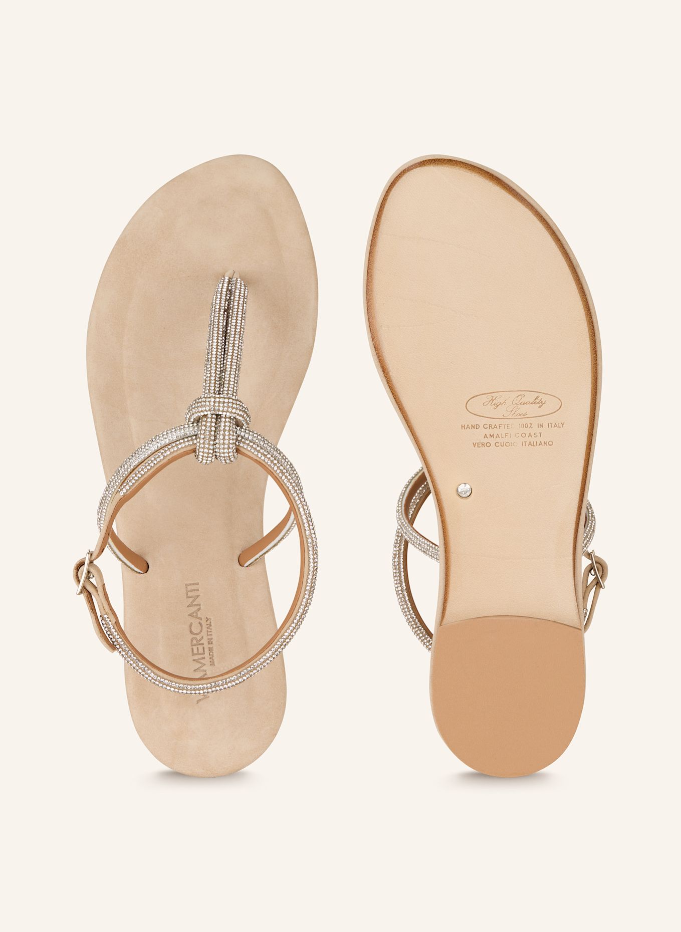 VIAMERCANTI ERCHIE flip flops with decorative gems: SILVER
