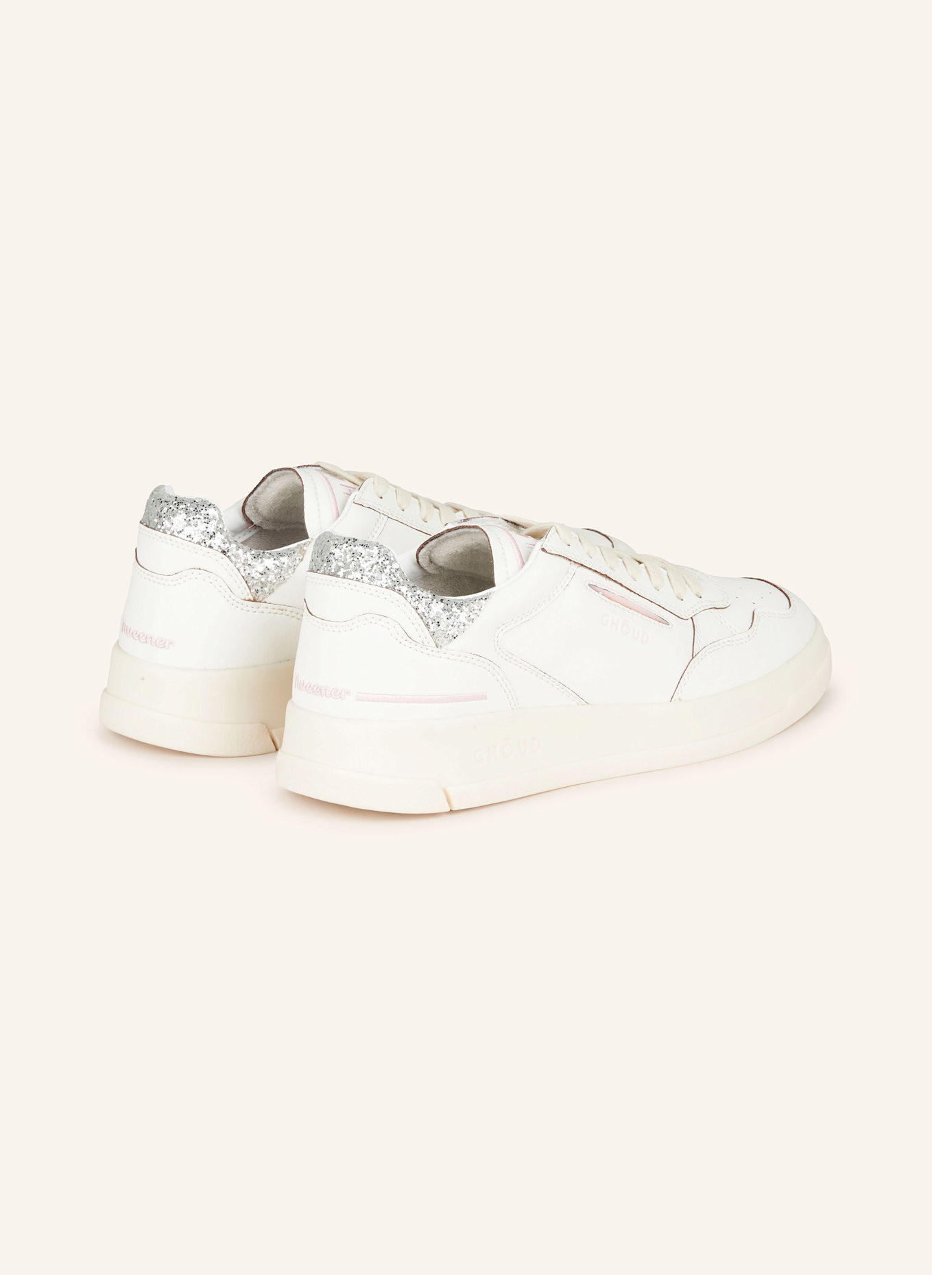 GHOUD Sneaker TWEENER mit Pailletten: WEISS / SILBER
