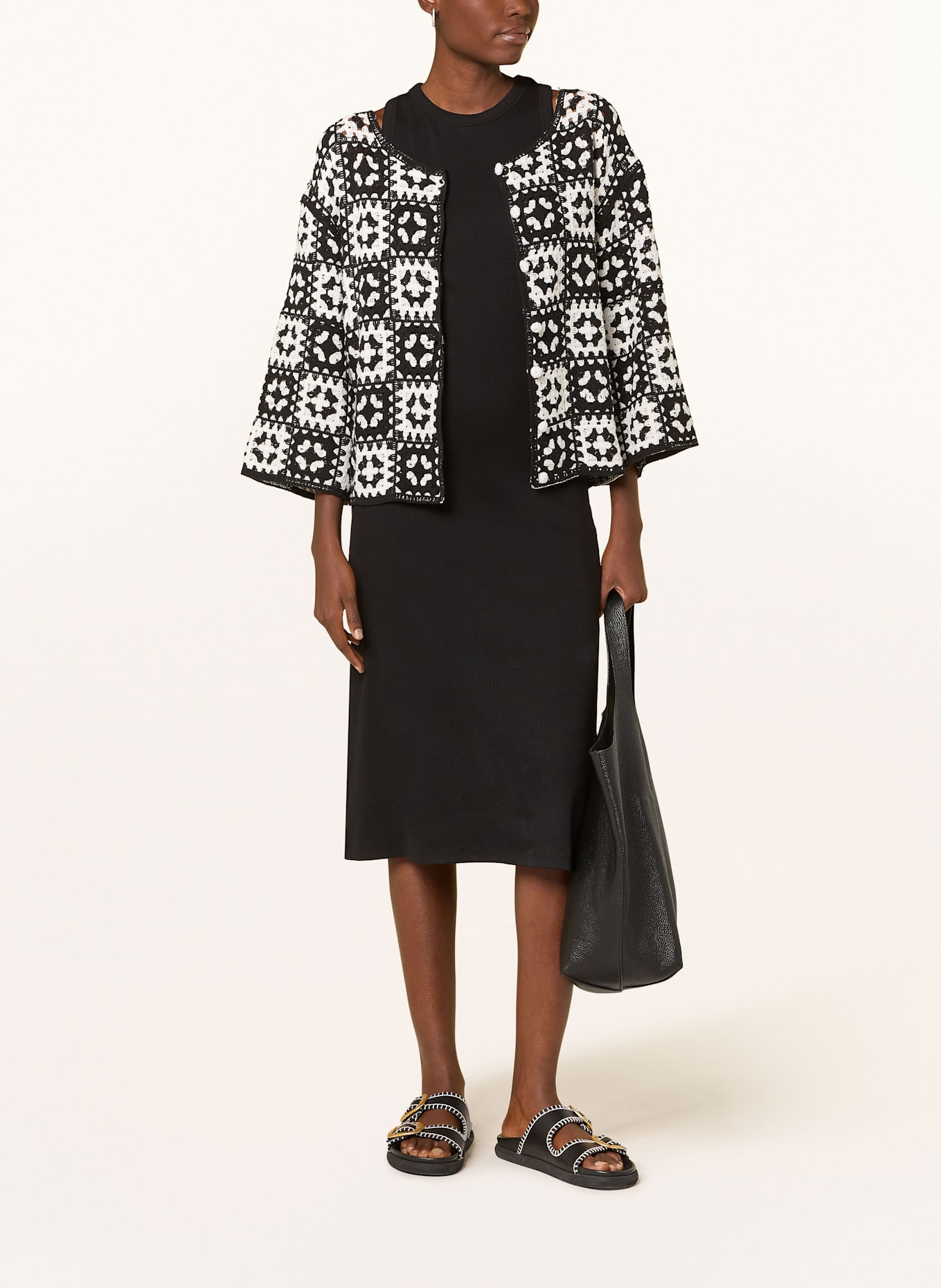 ICHI Strickjacke IHBANDIE: SCHWARZ / WEISS