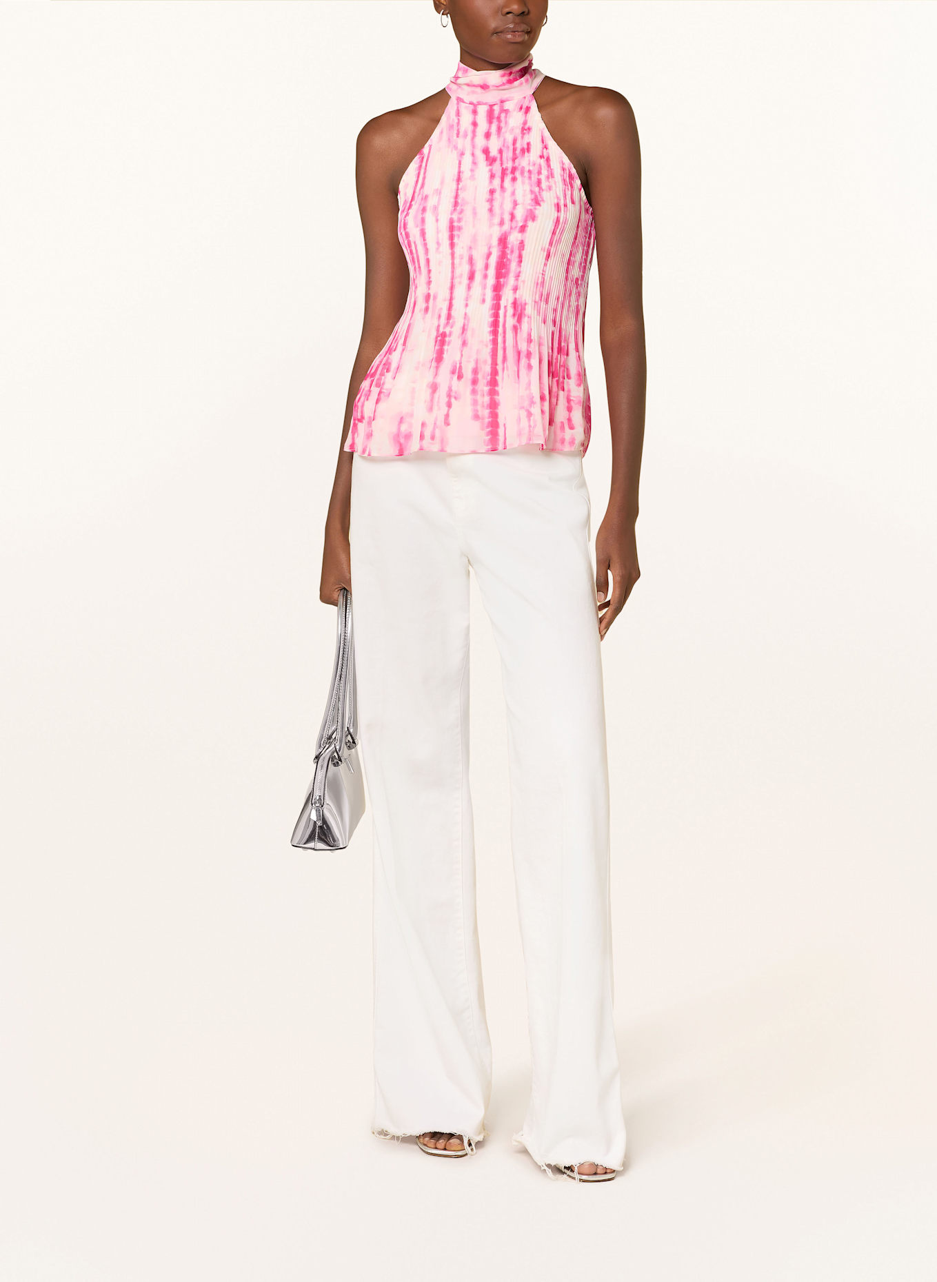 ICHI IHNEALLY blouse top with pleats: ECRU / PINK