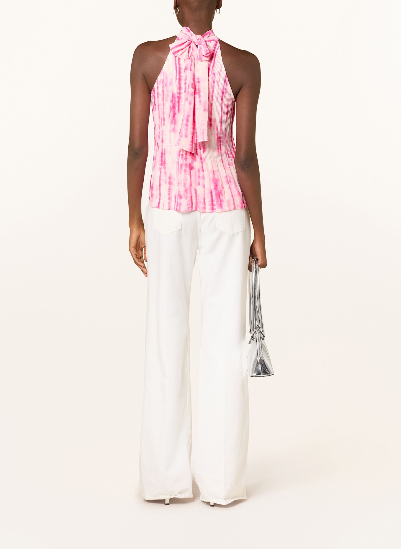 ICHI IHNEALLY blouse top with pleats: ECRU / PINK