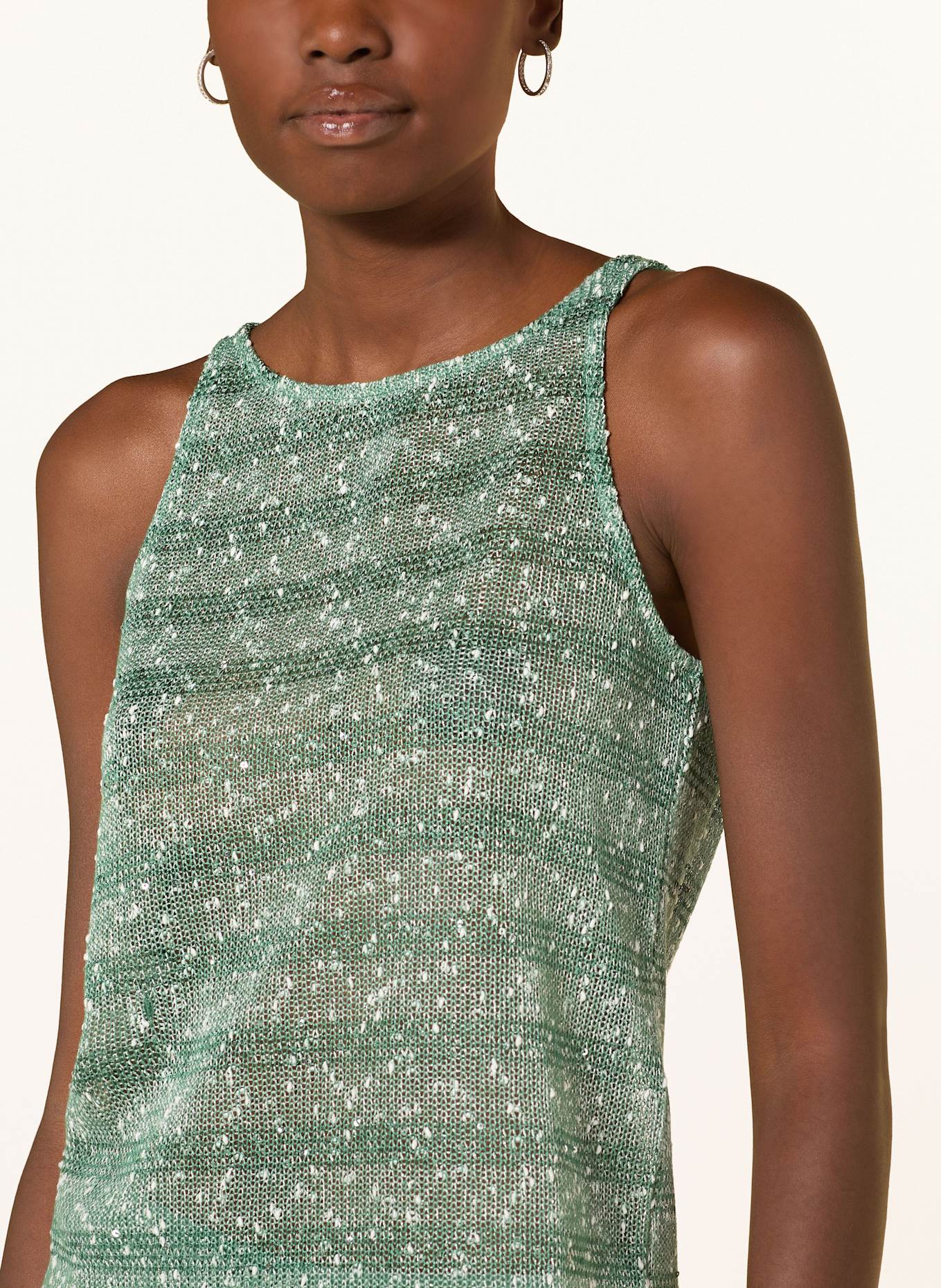 ICHI Knit top IHPILOUA with sequins: GREEN / WHITE
