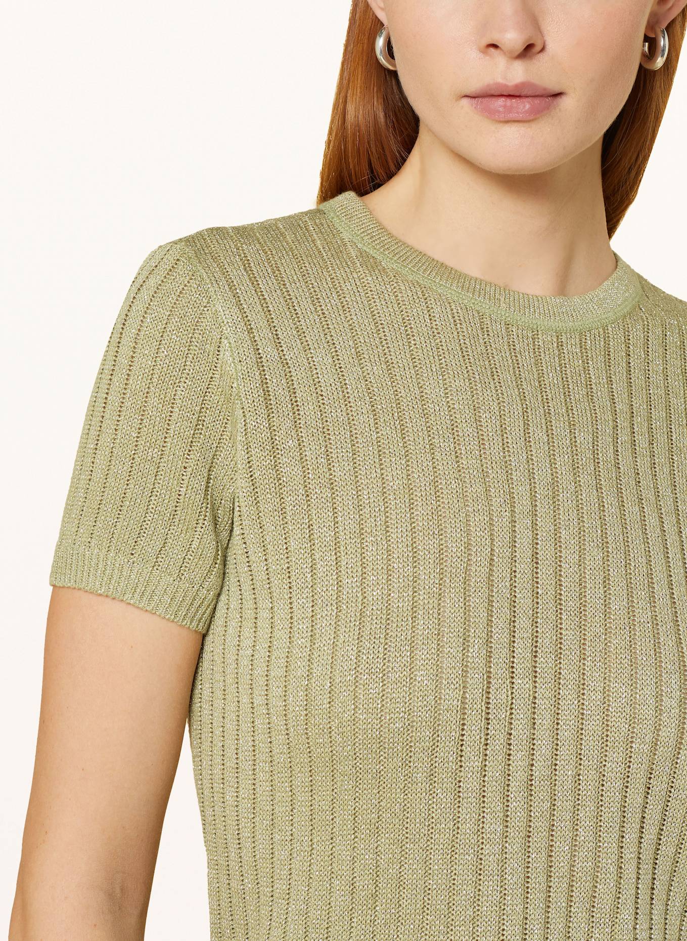 LAUREN RALPH LAUREN Pullover mit Glitzergarn: OLIV / SILBER