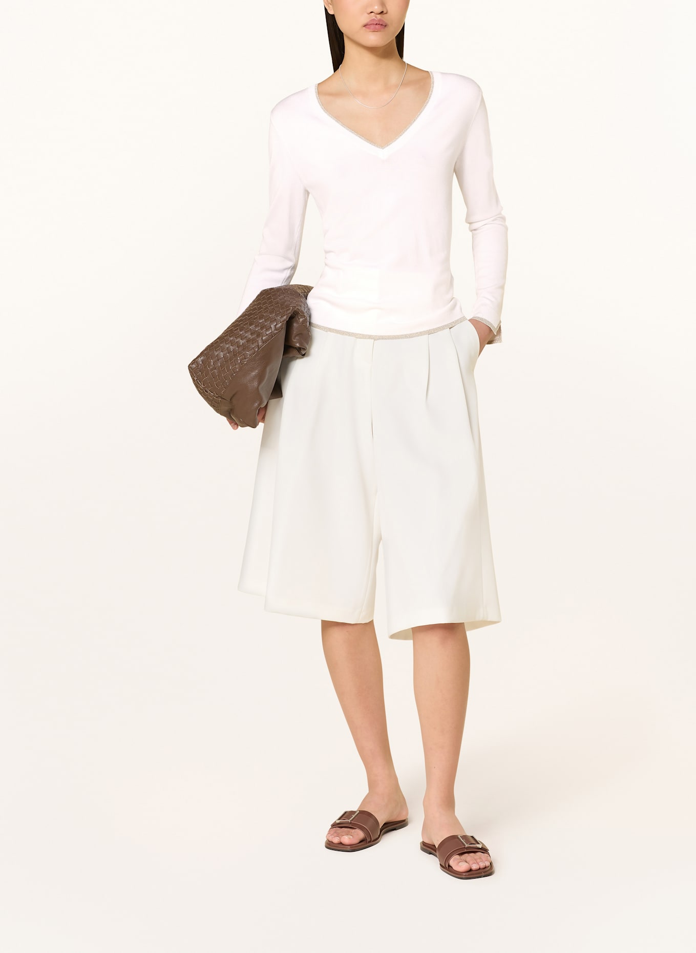 LIU JO Sweter z błyszczącą przędzą i ozdobnymi kamykami: ECRU