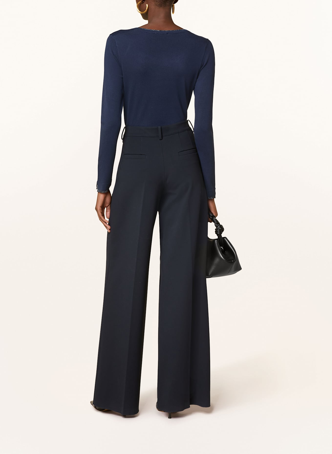 LIU JO Svetr s třpytivou přízí a ozdobnými kamínky: TMAVĚ MODRÁ