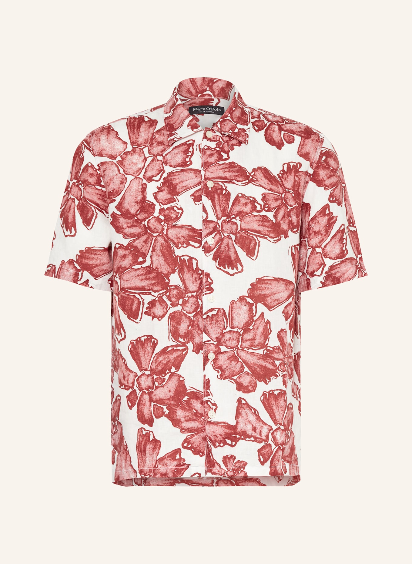 Marc O'Polo Kurzarm-Hemd Regular Fit aus Leinen: DUNKELROT / WEISS