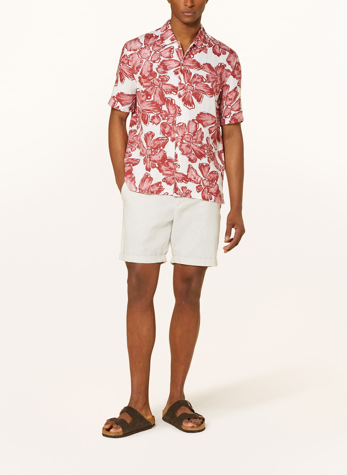 Marc O'Polo Kurzarm-Hemd Regular Fit aus Leinen: DUNKELROT / WEISS