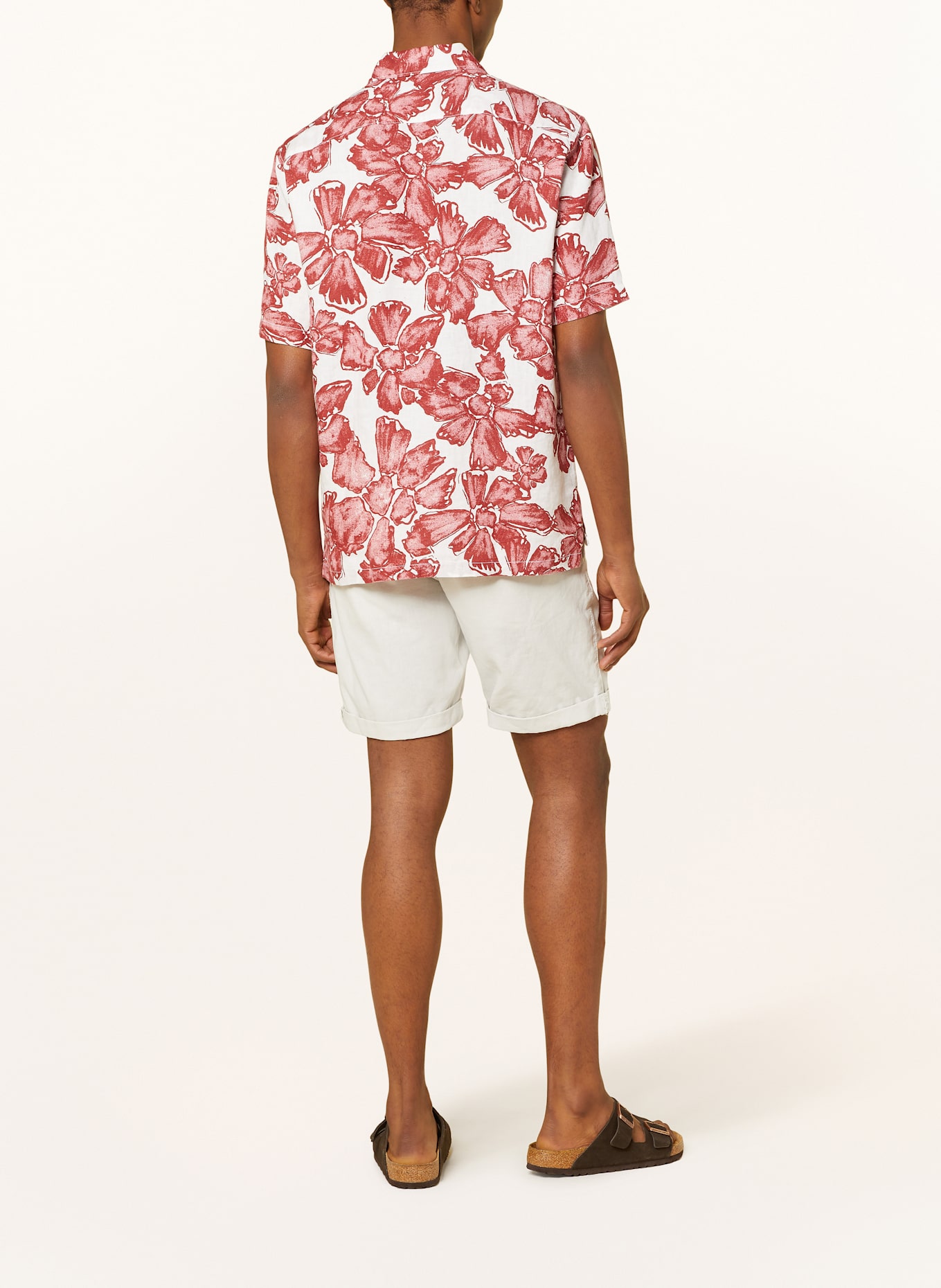 Marc O'Polo Kurzarm-Hemd Regular Fit aus Leinen: DUNKELROT / WEISS