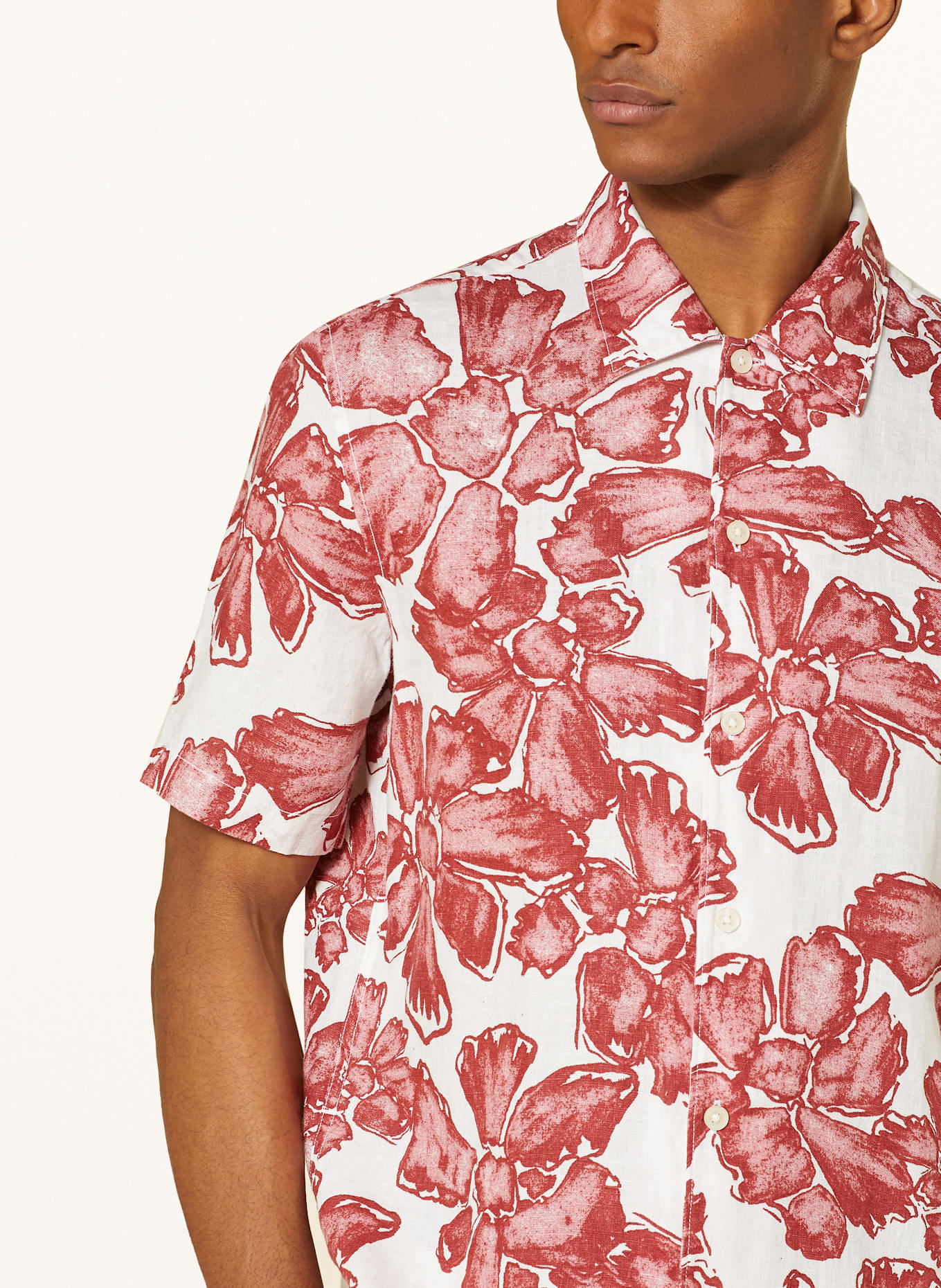 Marc O'Polo Kurzarm-Hemd Regular Fit aus Leinen: DUNKELROT / WEISS