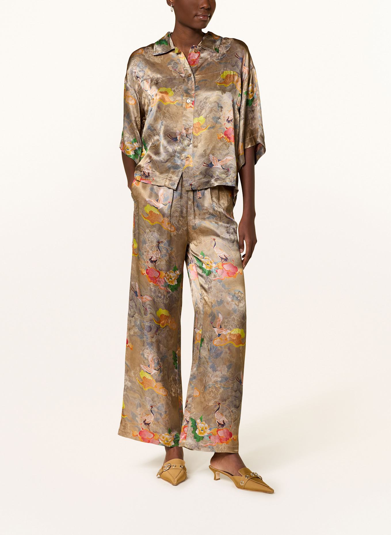 ELIAS RUMELIS Hemdbluse HILLI aus Satin: BEIGE / ORANGE / GELB