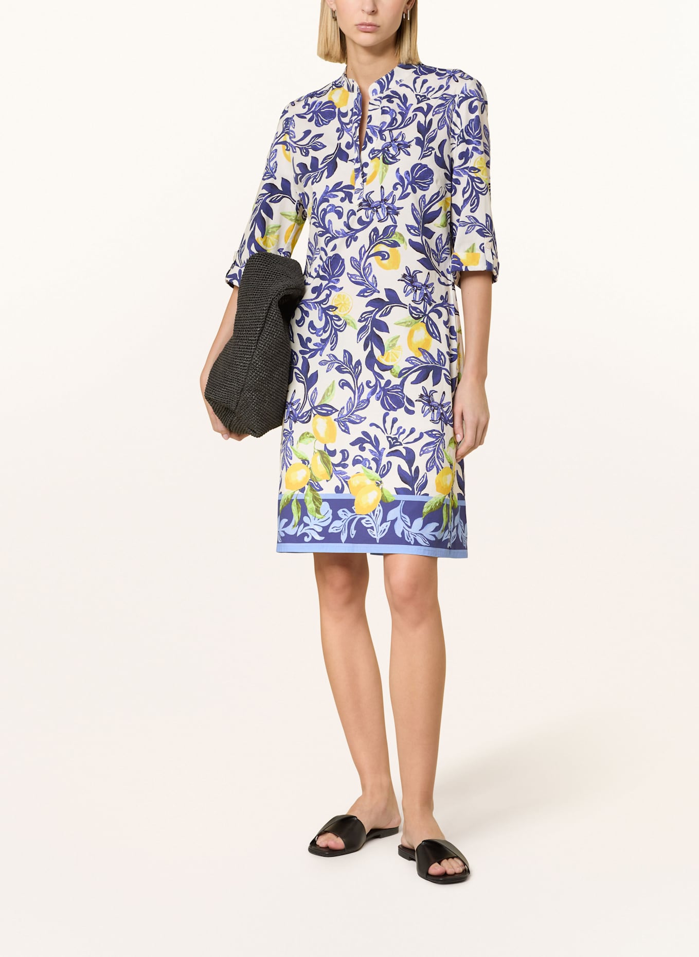 ROBE LÉGÈRE Kleid mit 3/4-Arm: WEISS / BLAU / DUNKELGELB