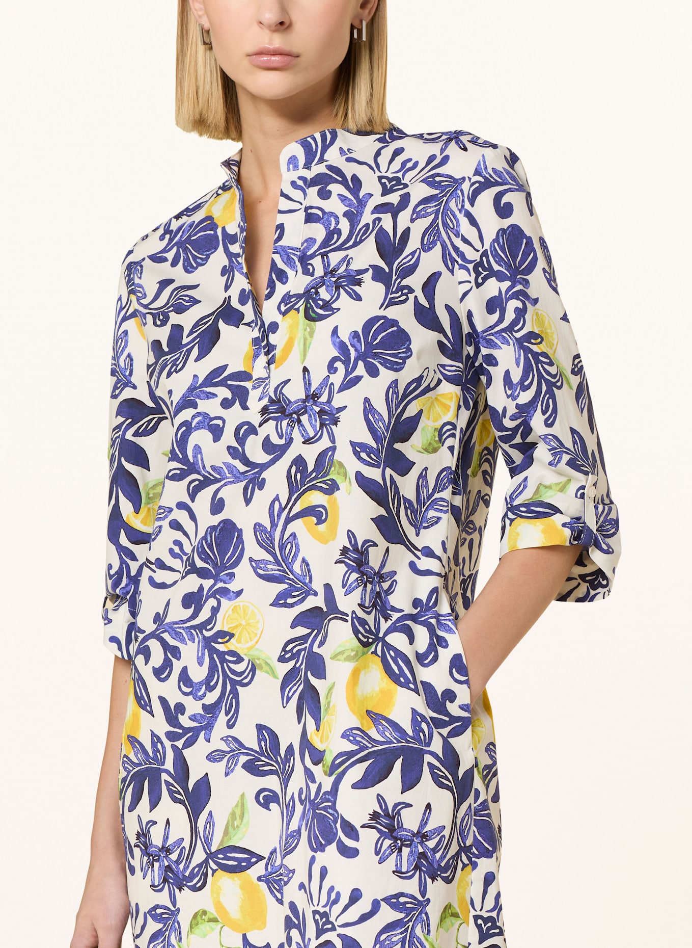 ROBE LÉGÈRE Kleid mit 3/4-Arm: WEISS / BLAU / DUNKELGELB