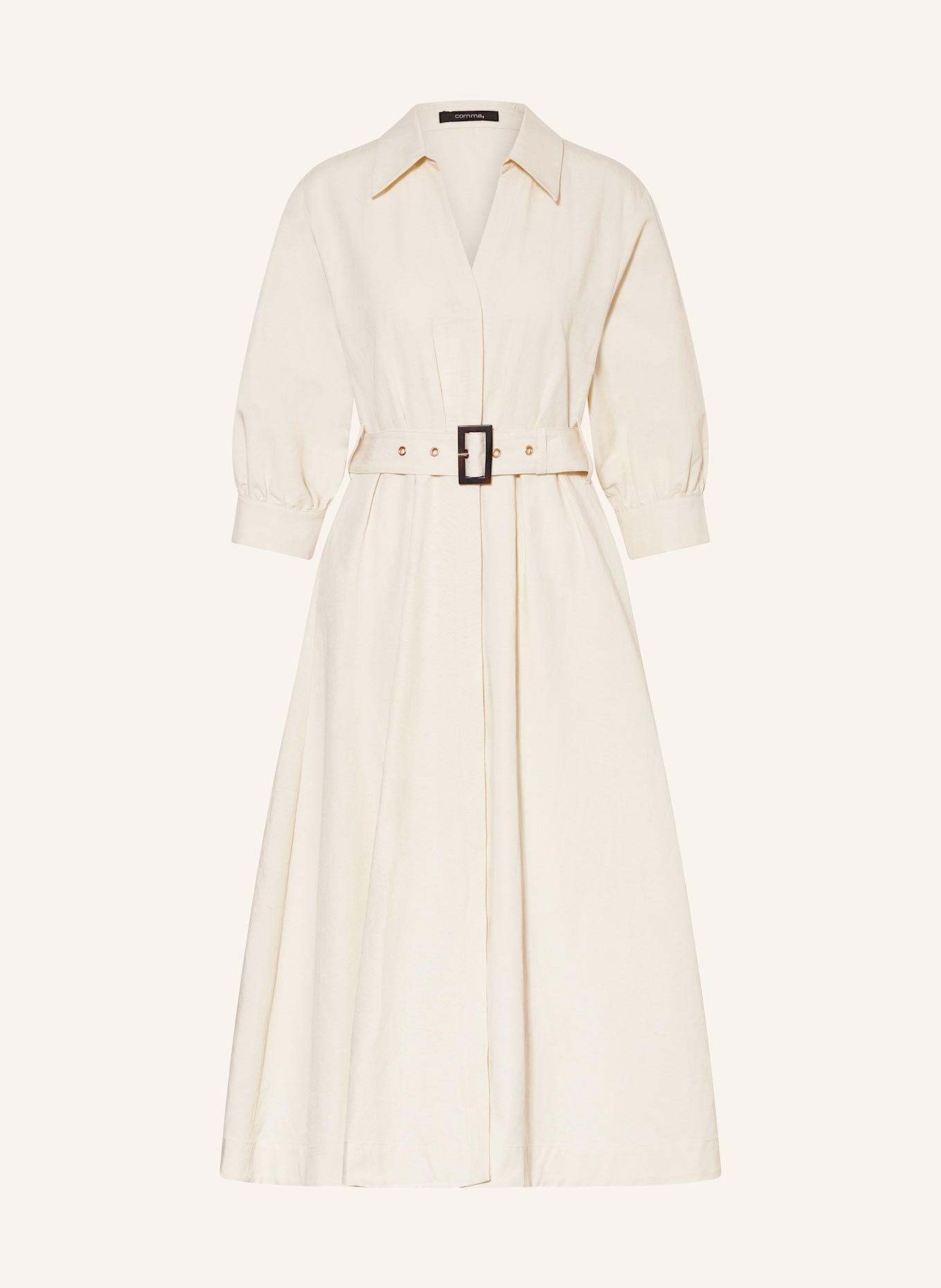 comma Hemdblusenkleid mit Leinen und 3/4-Arm: CREME