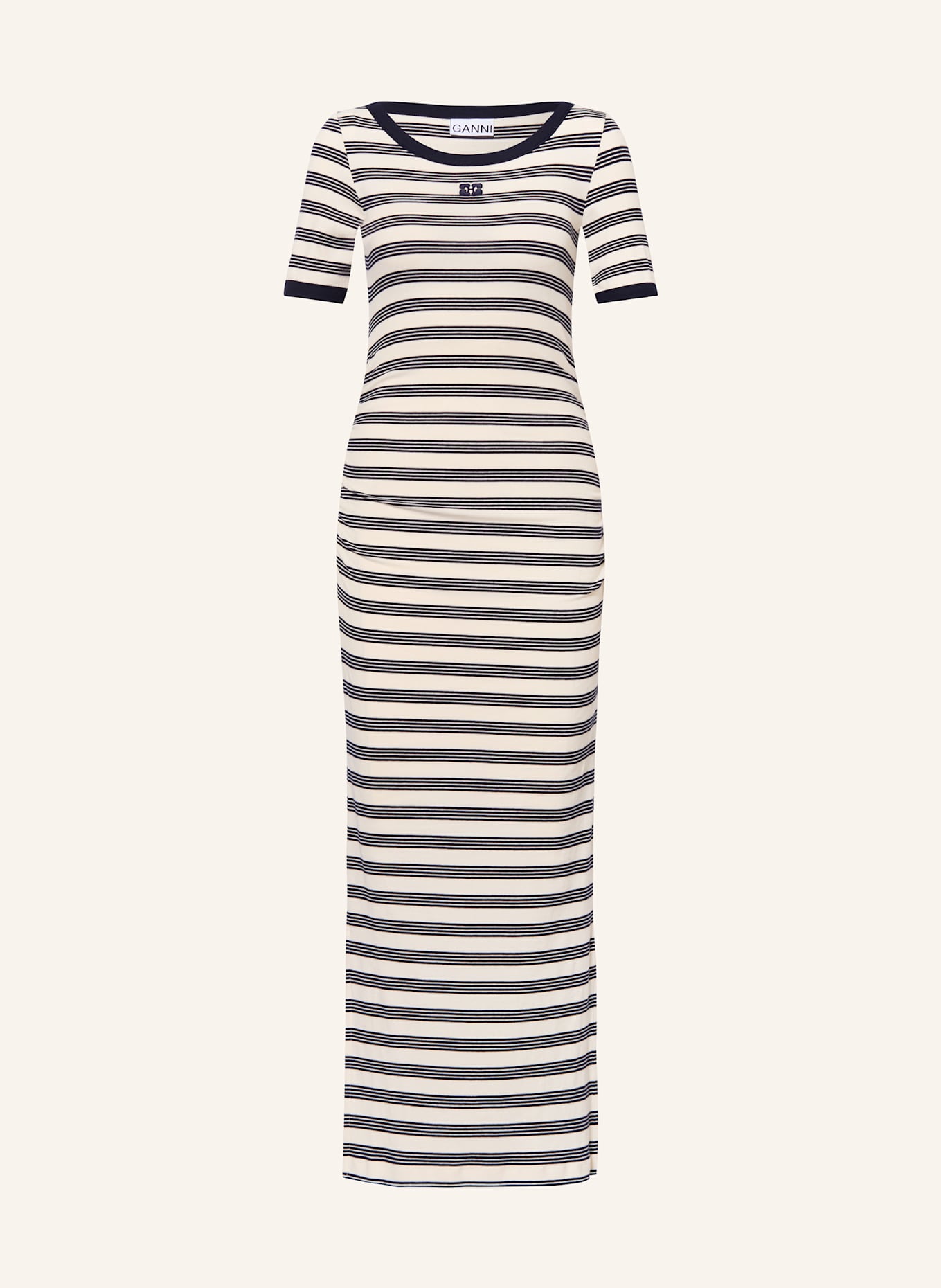 GANNI Dress with 3/4 sleeves: CREAM / DARK BLUE