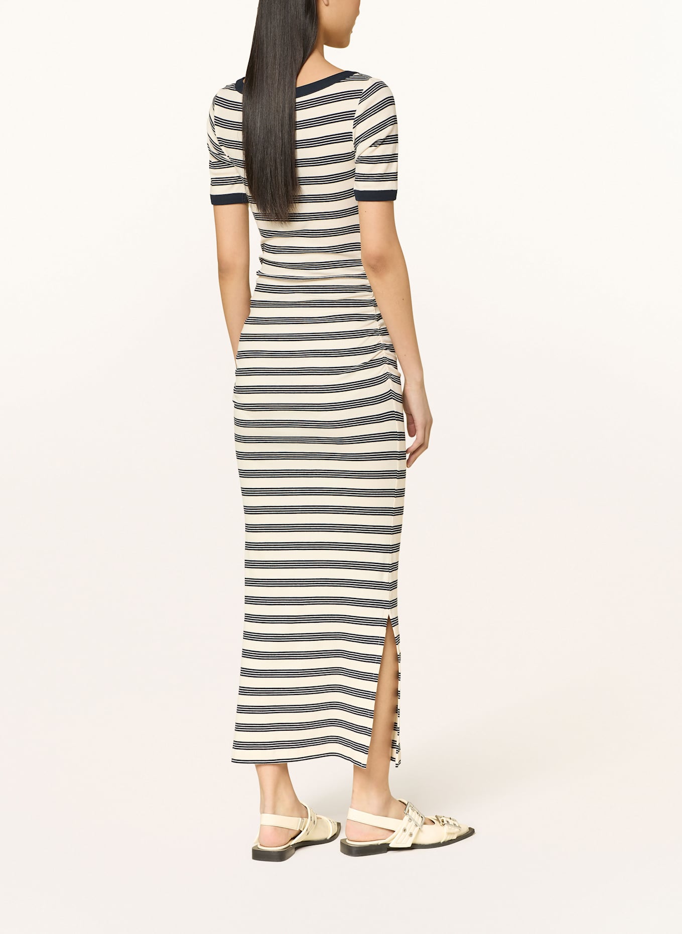 GANNI Dress with 3/4 sleeves: CREAM / DARK BLUE