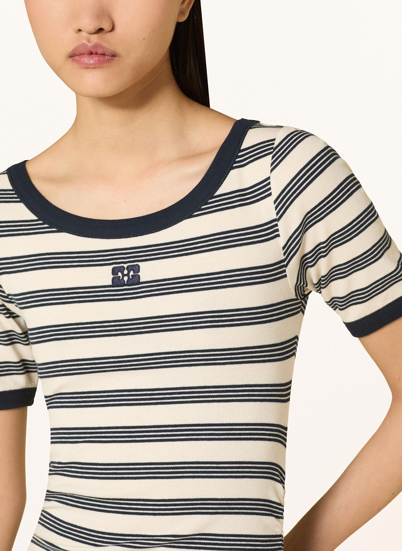 GANNI Dress with 3/4 sleeves: CREAM / DARK BLUE