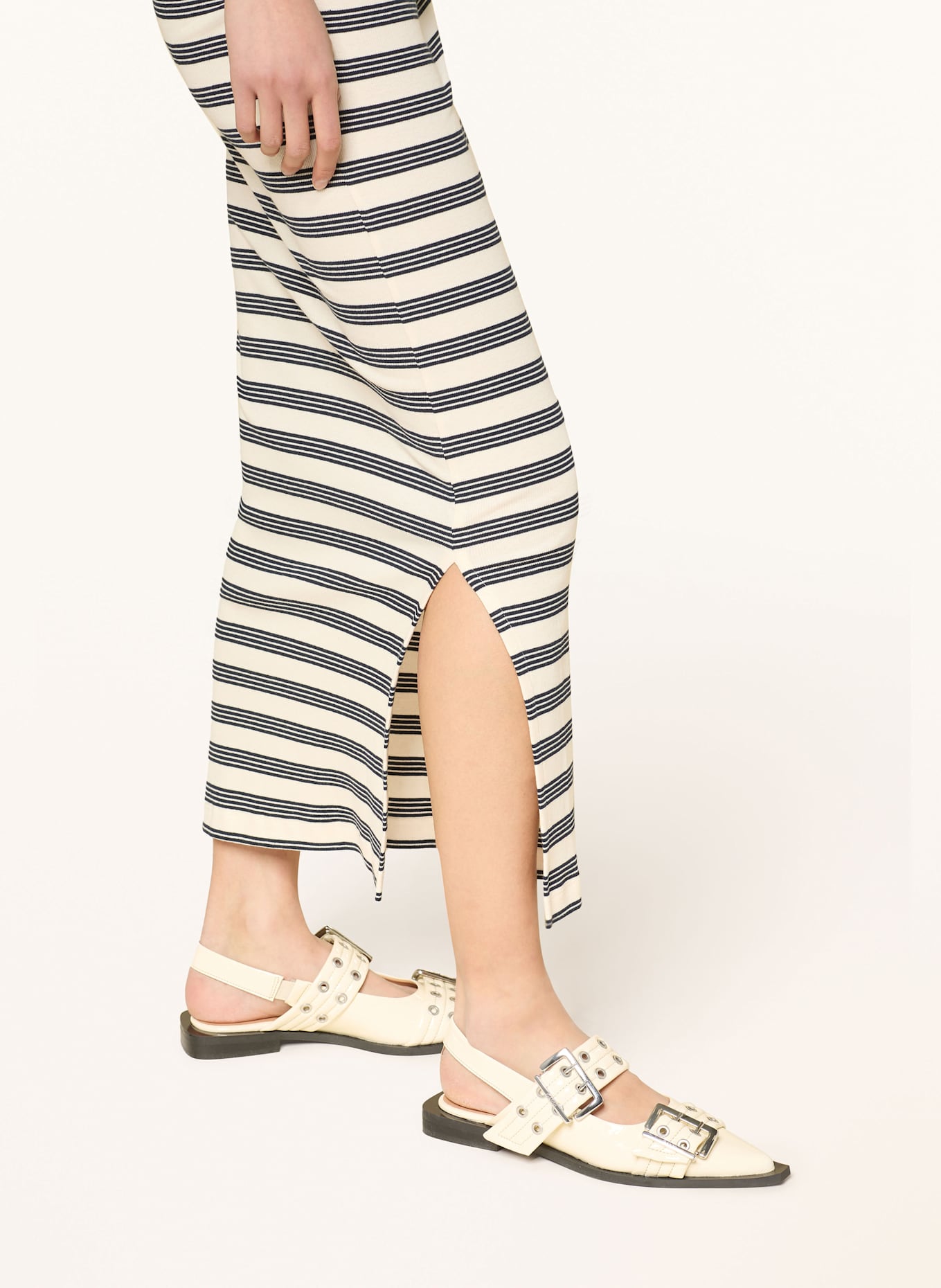 GANNI Dress with 3/4 sleeves: CREAM / DARK BLUE