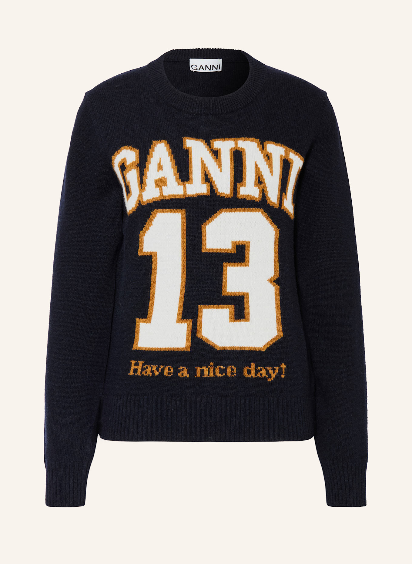 GANNI Sweter: GRANATOWY / BIAŁY / CIEMNOŻÓŁTY