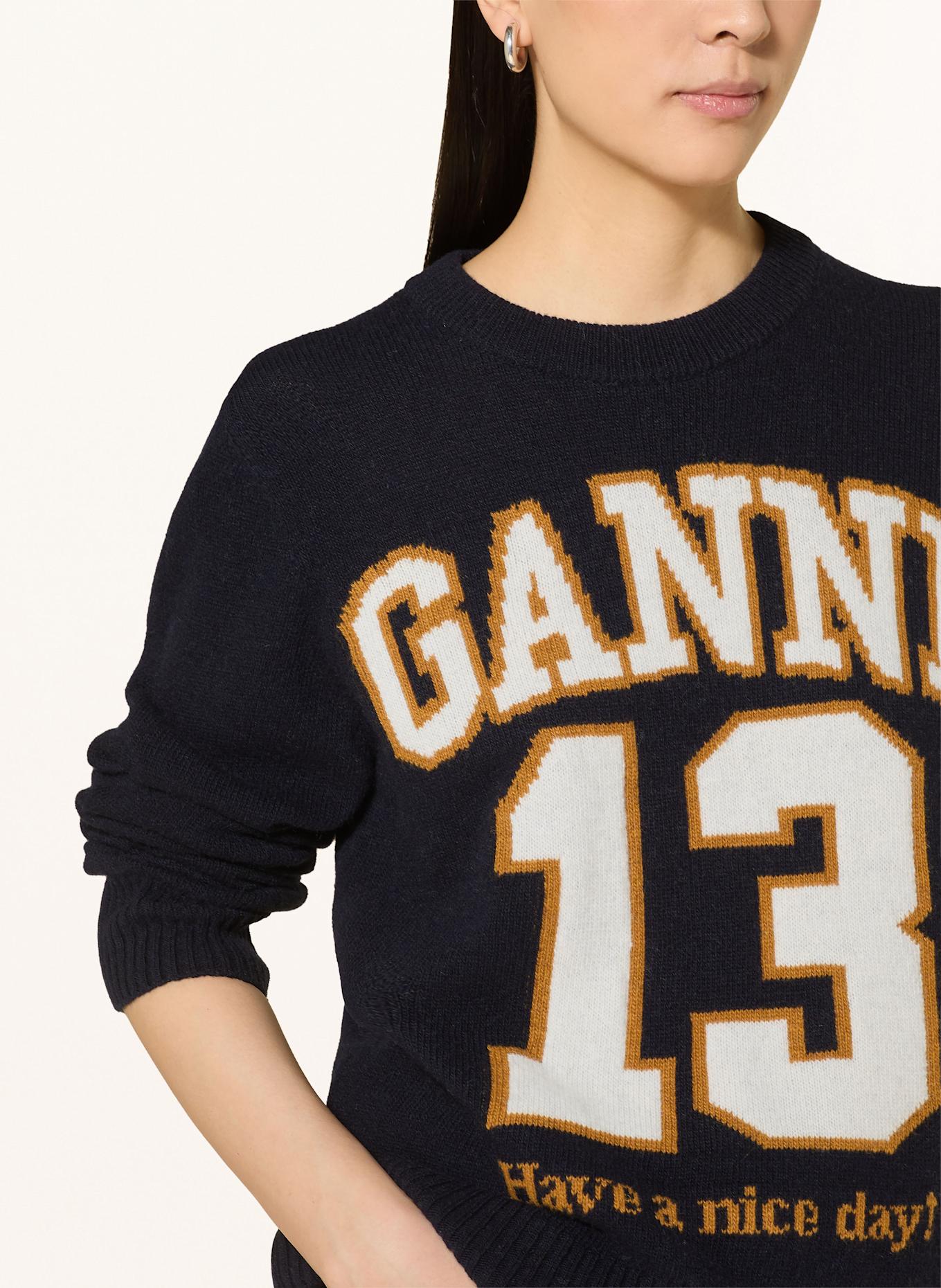 GANNI Sweter: GRANATOWY / BIAŁY / CIEMNOŻÓŁTY