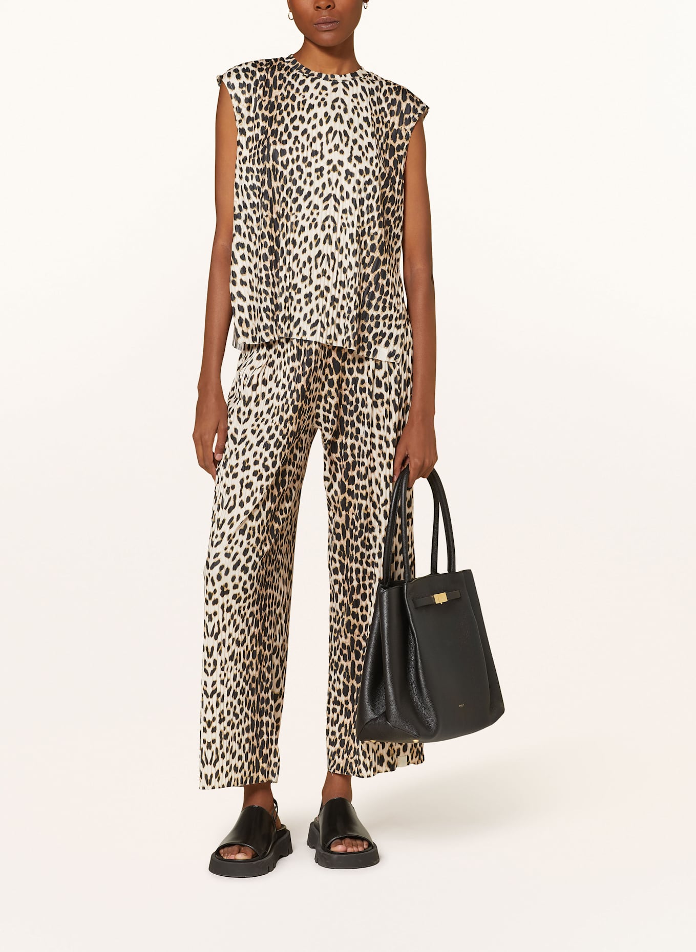 OH APRIL Plisseetop DUNN: BEIGE / SCHWARZ / OLIV