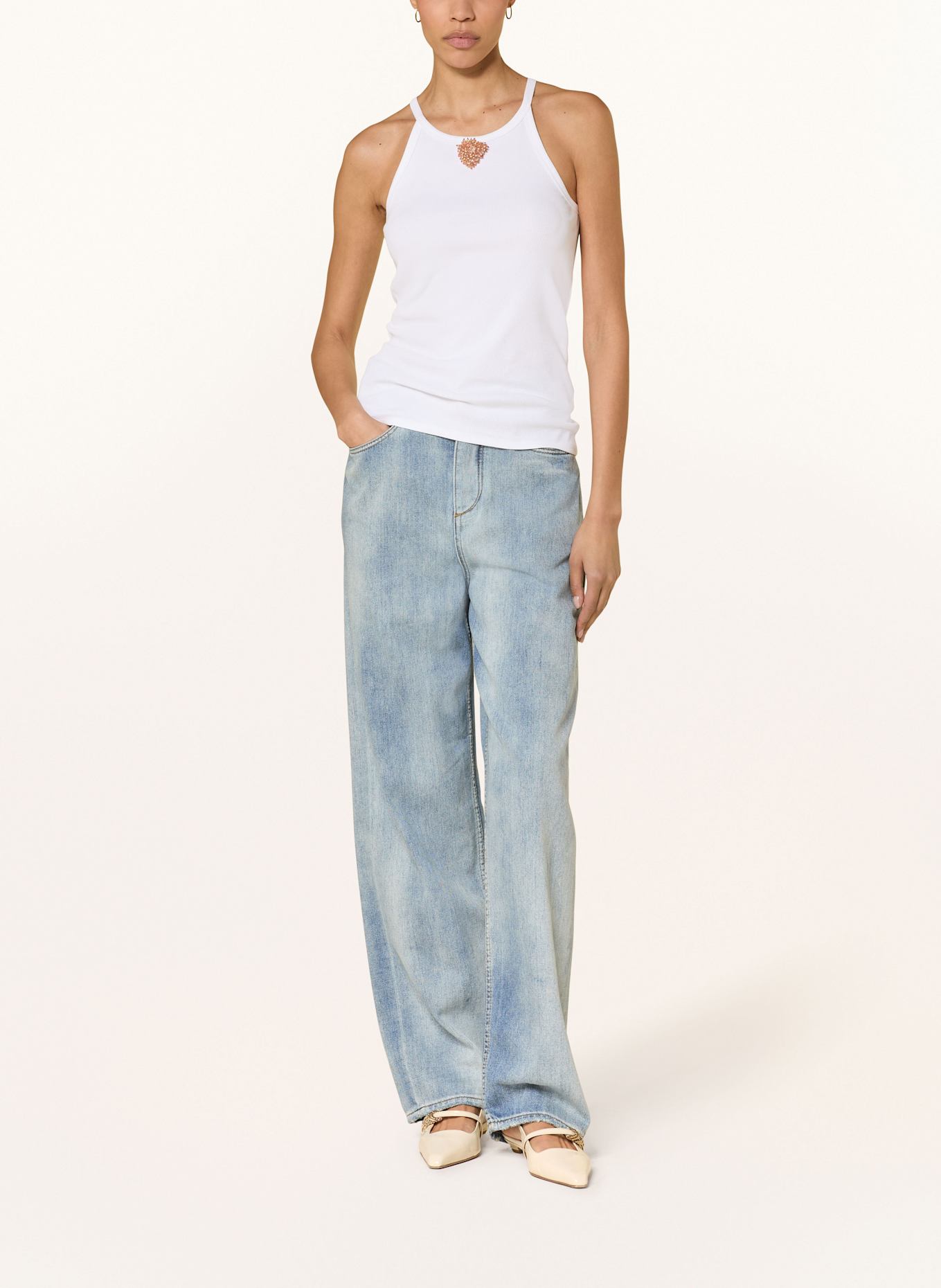 DOROTHEE SCHUMACHER Top RIB ROMANCE mit Schmuckperlen: WEISS