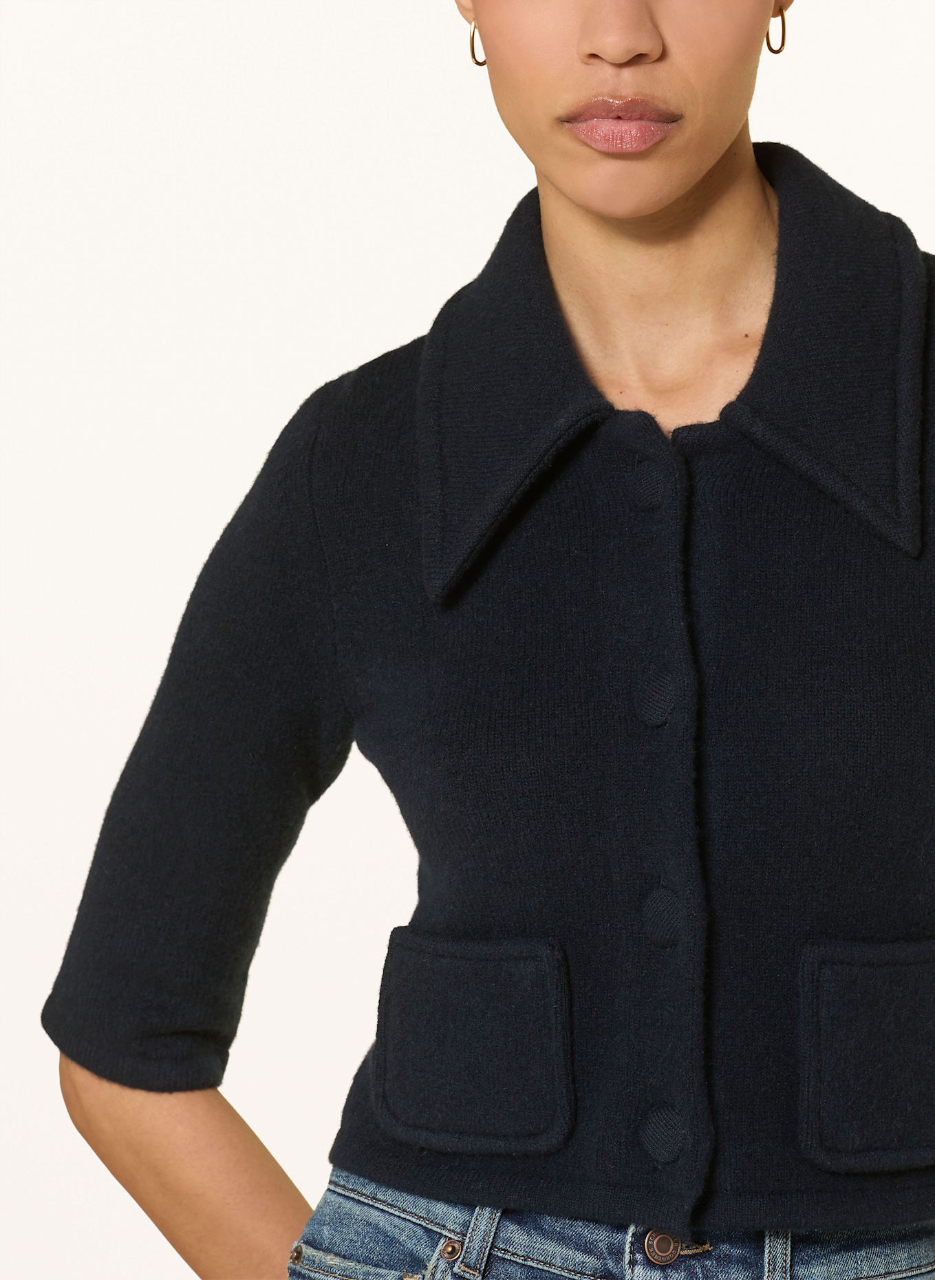 DOROTHEE SCHUMACHER Cropped-Strickjacke mit Cashmere und 3/4-Arm: DUNKELBLAU