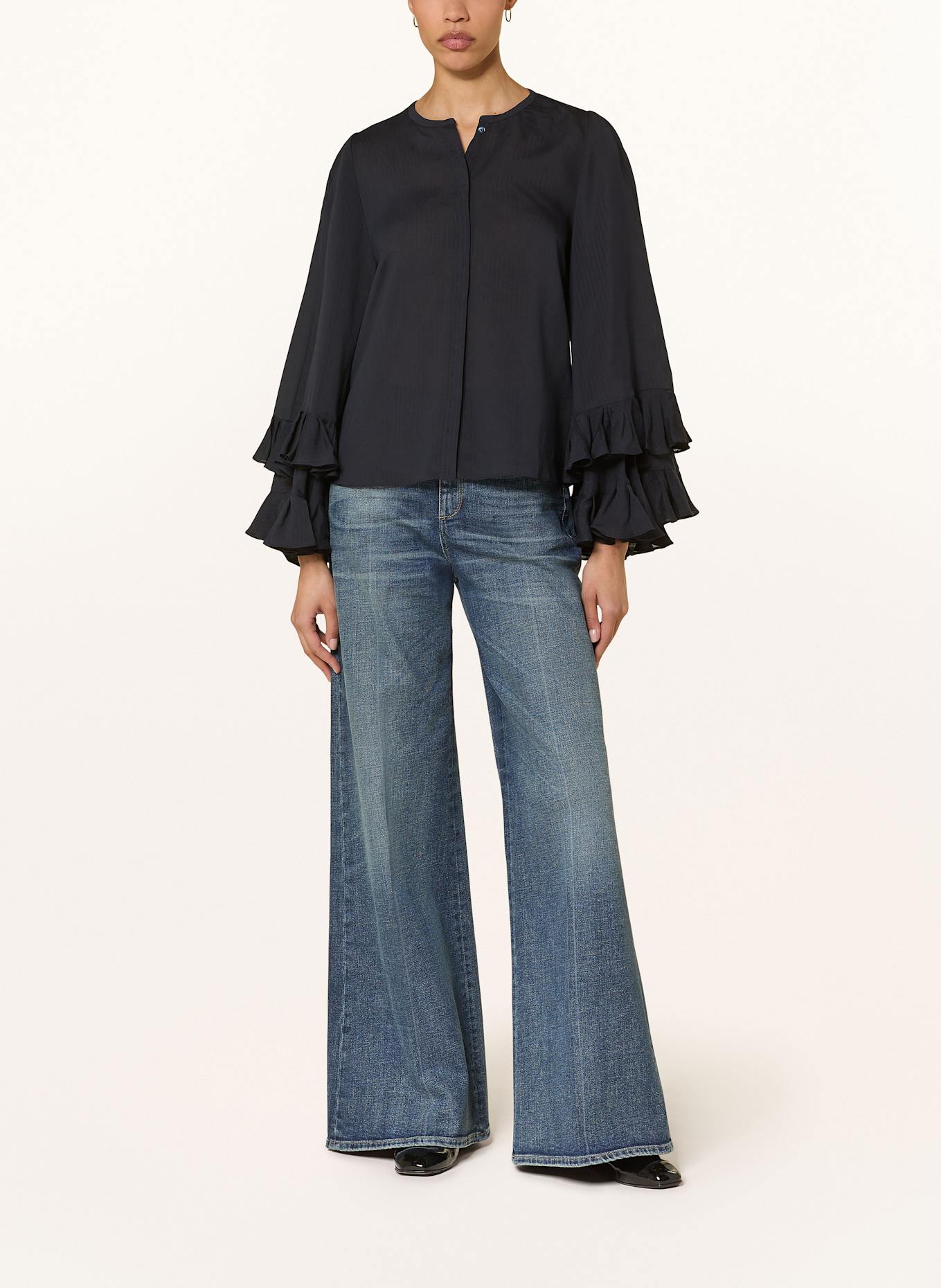DOROTHEE SCHUMACHER Bluse SOFT STRIPES mit Rüschen: DUNKELBLAU