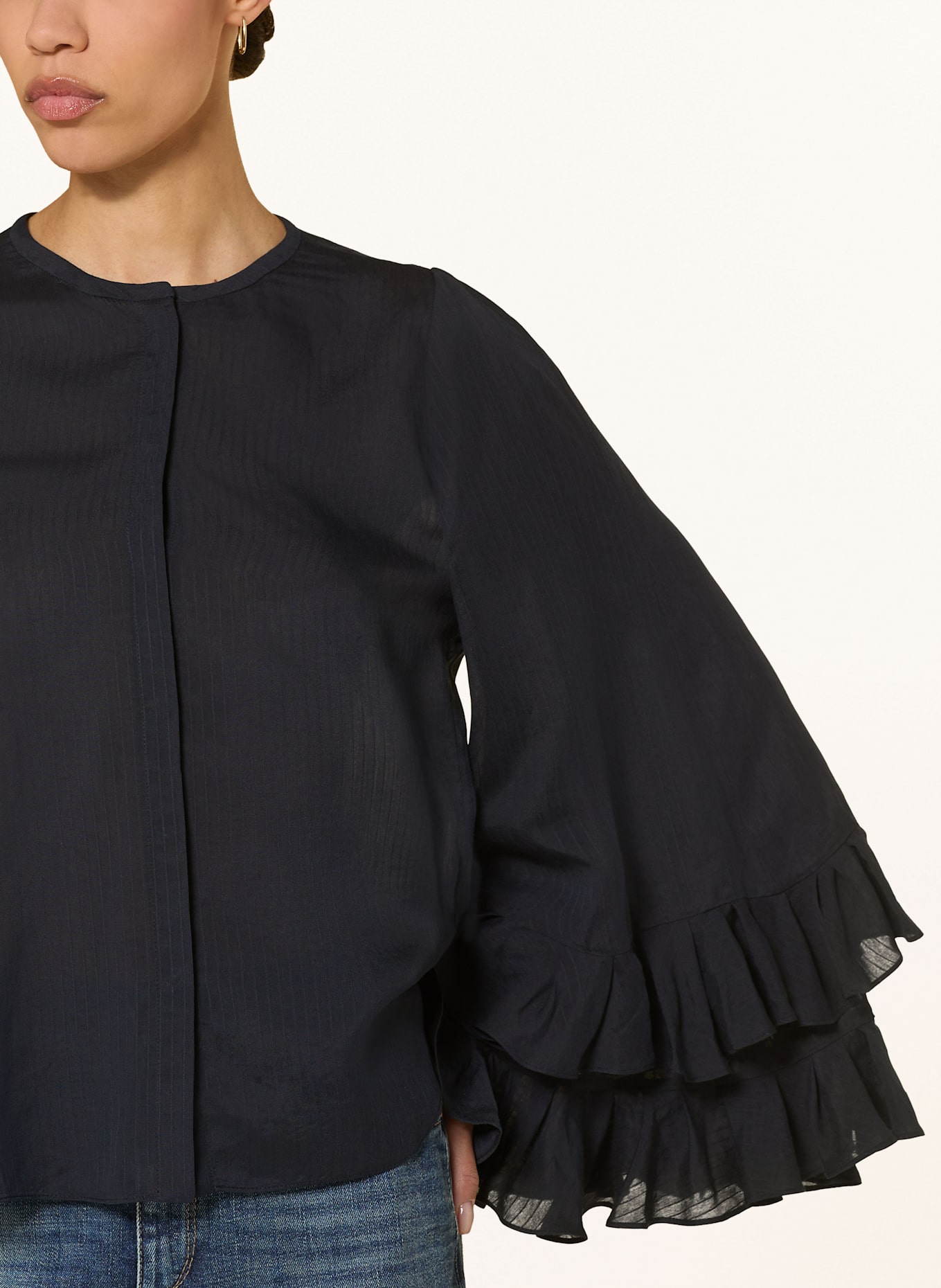 DOROTHEE SCHUMACHER Bluse SOFT STRIPES mit Rüschen: DUNKELBLAU