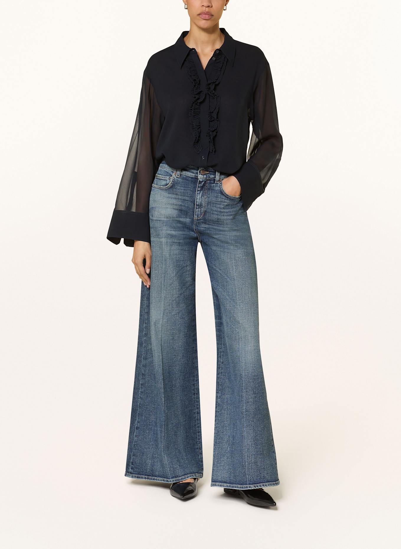 DOROTHEE SCHUMACHER Seidenbluse SHEER DREAMS mit Rüschen: DUNKELBLAU