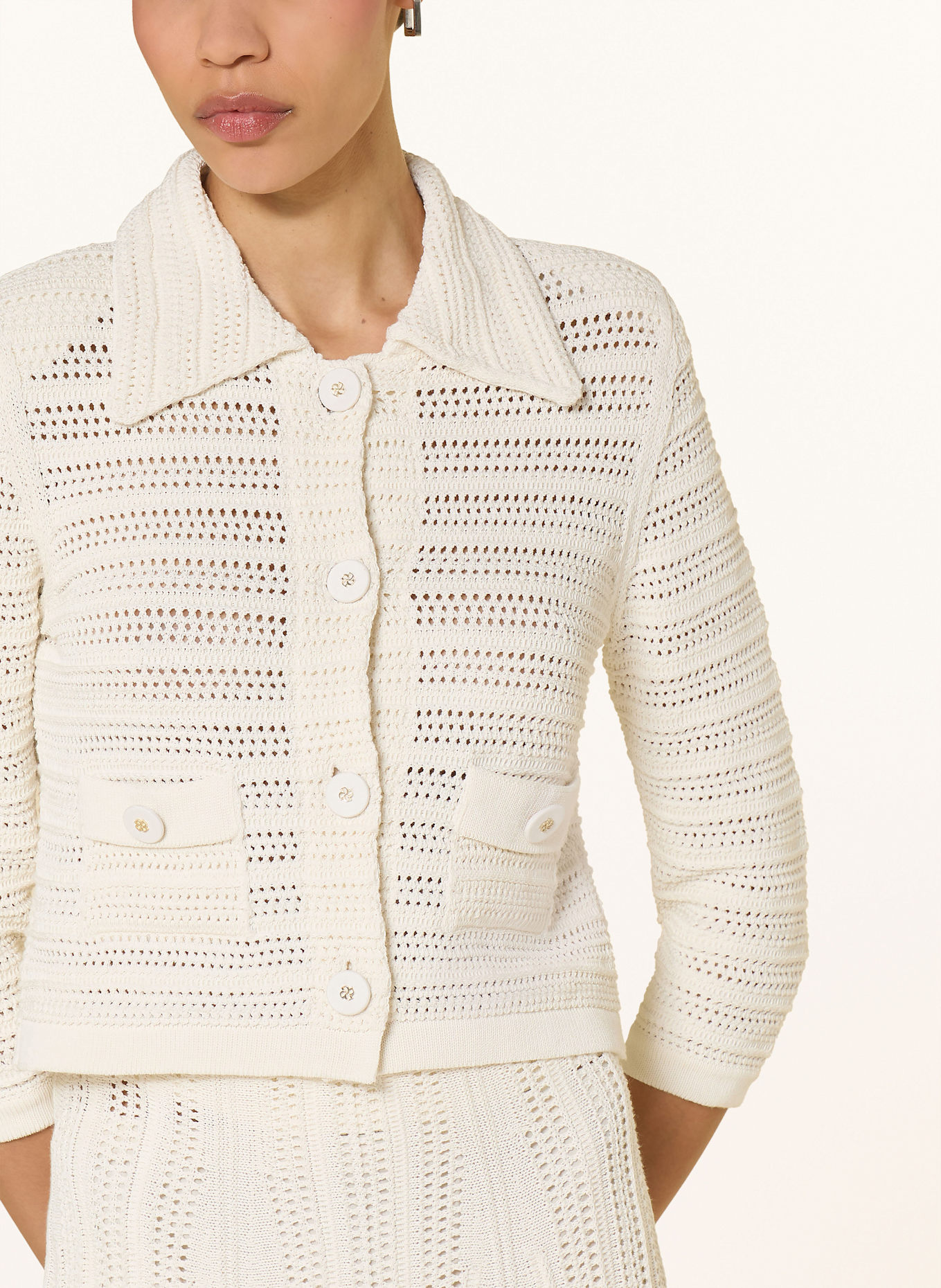 DOROTHEE SCHUMACHER Strickjacke PRECISE POINTELLE mit 3/4-Arm: ECRU