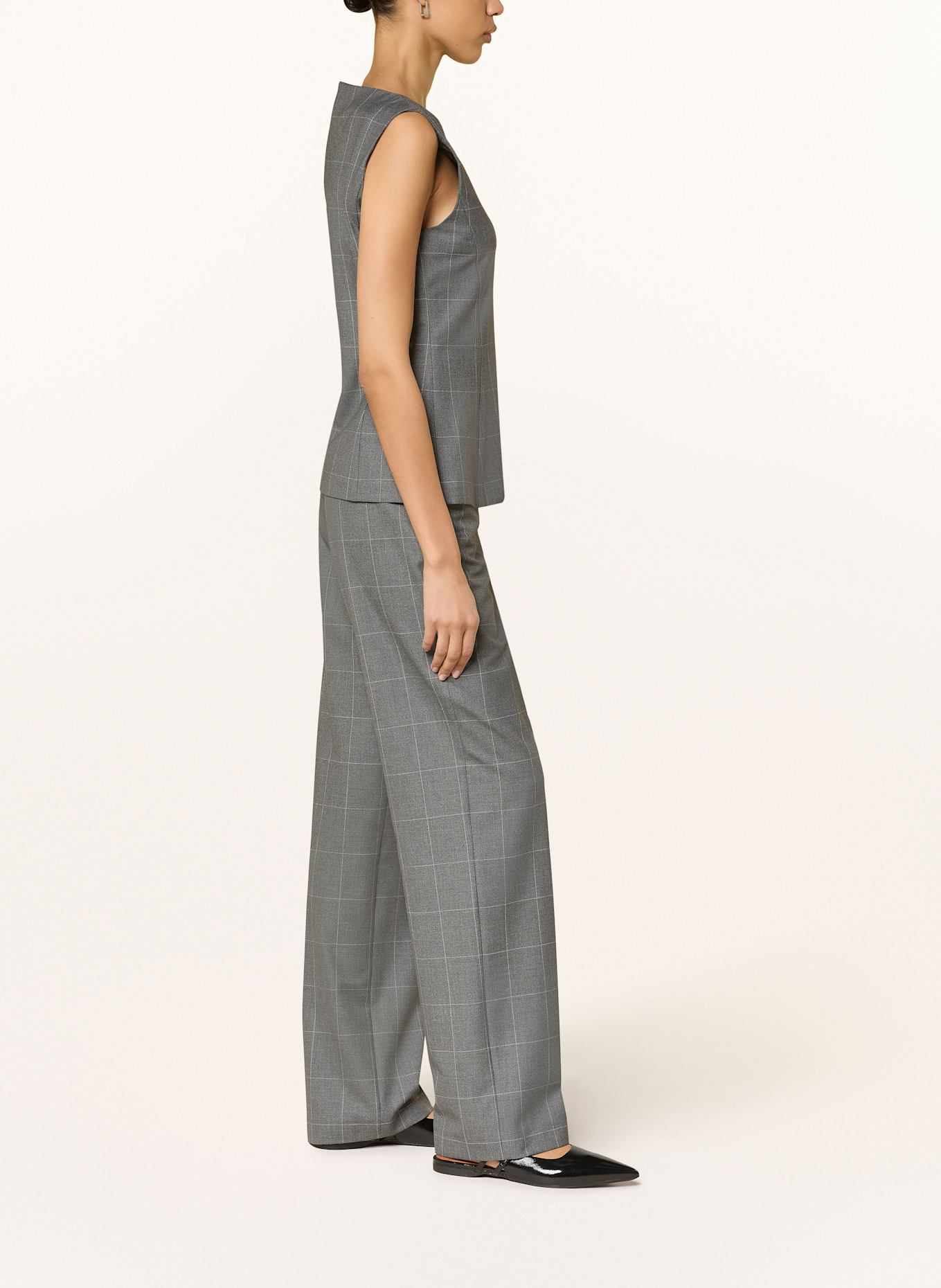 RIANI Wide leg trousers: DARK GRAY/ WHITE