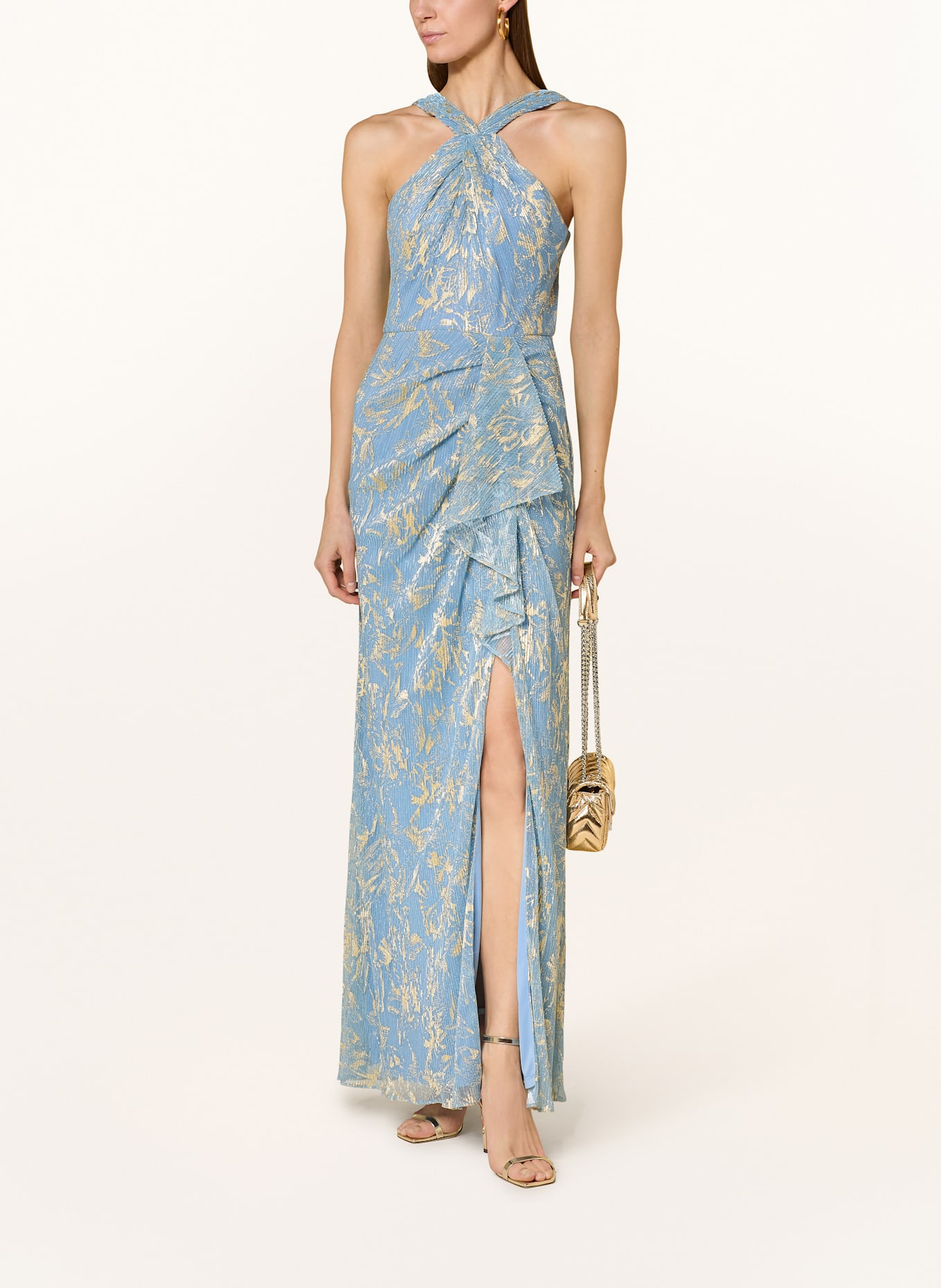 ADRIANNA PAPELL Abendkleid mit Glitzergarn: HELLBLAU / GOLD