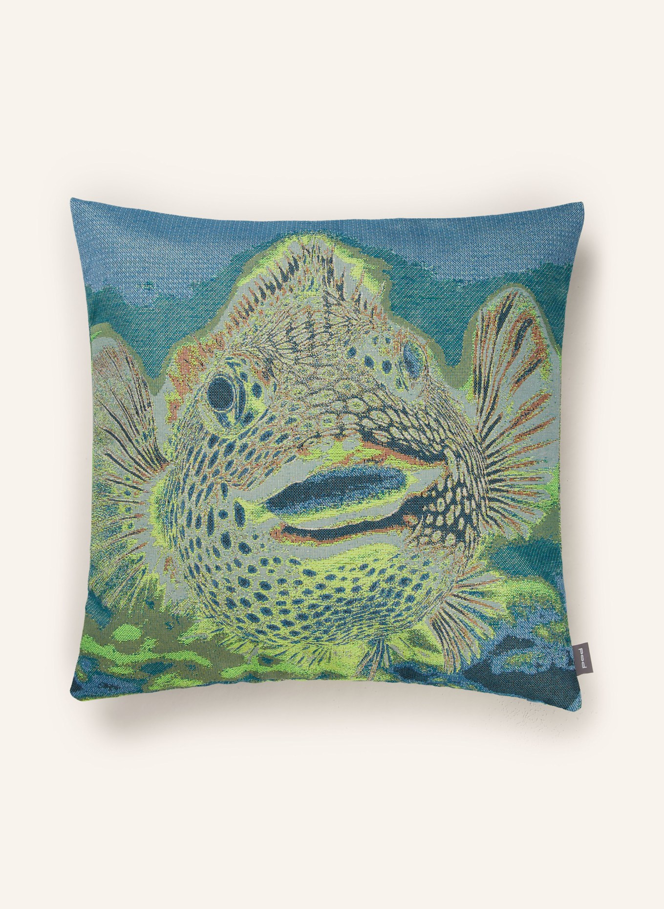 PAD Dekokissenhülle HAPPY ANIMALS aus Jacquard: HELLBLAU / GRÜN / GELB