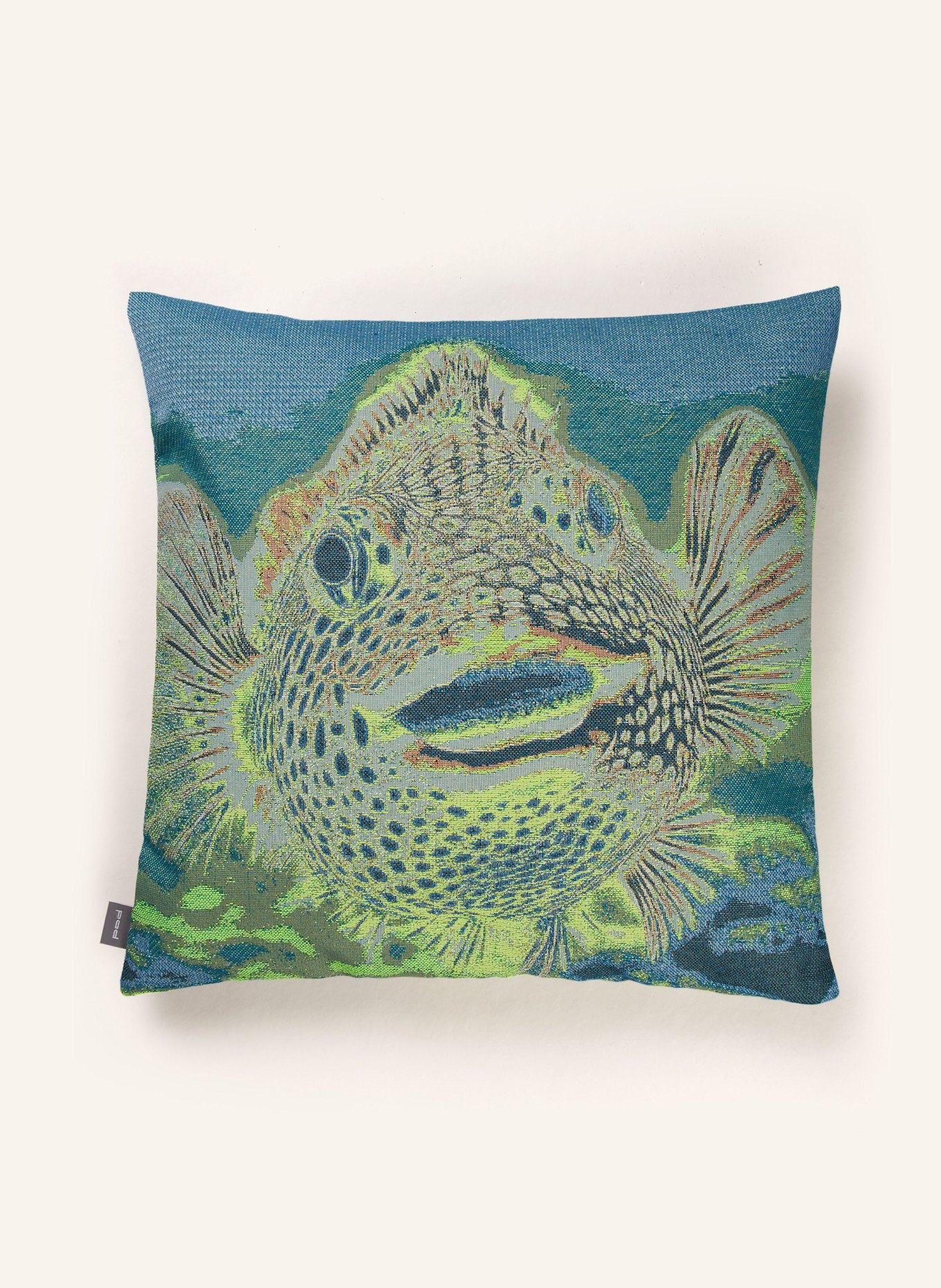 PAD Dekokissenhülle HAPPY ANIMALS aus Jacquard: HELLBLAU / GRÜN / GELB