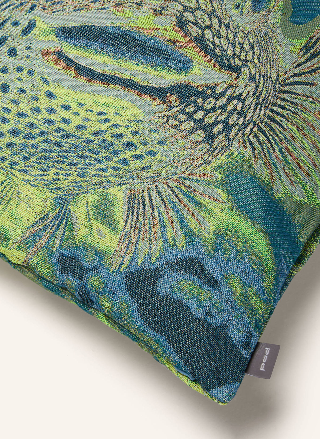 PAD Dekokissenhülle HAPPY ANIMALS aus Jacquard: HELLBLAU / GRÜN / GELB