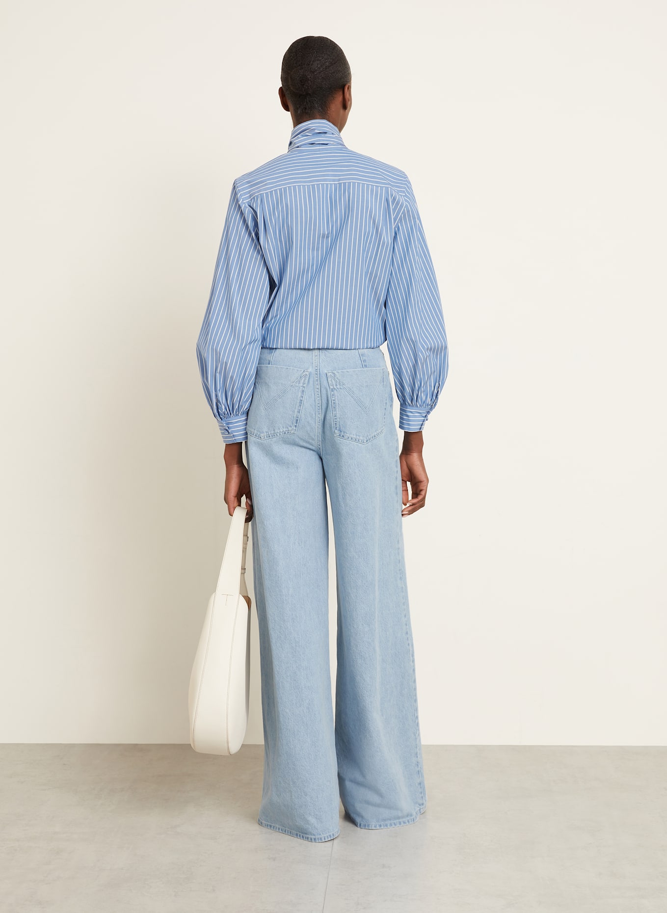 Max Mara Blusenshirt DISCO mit Schluppe: BLAU / WEISS