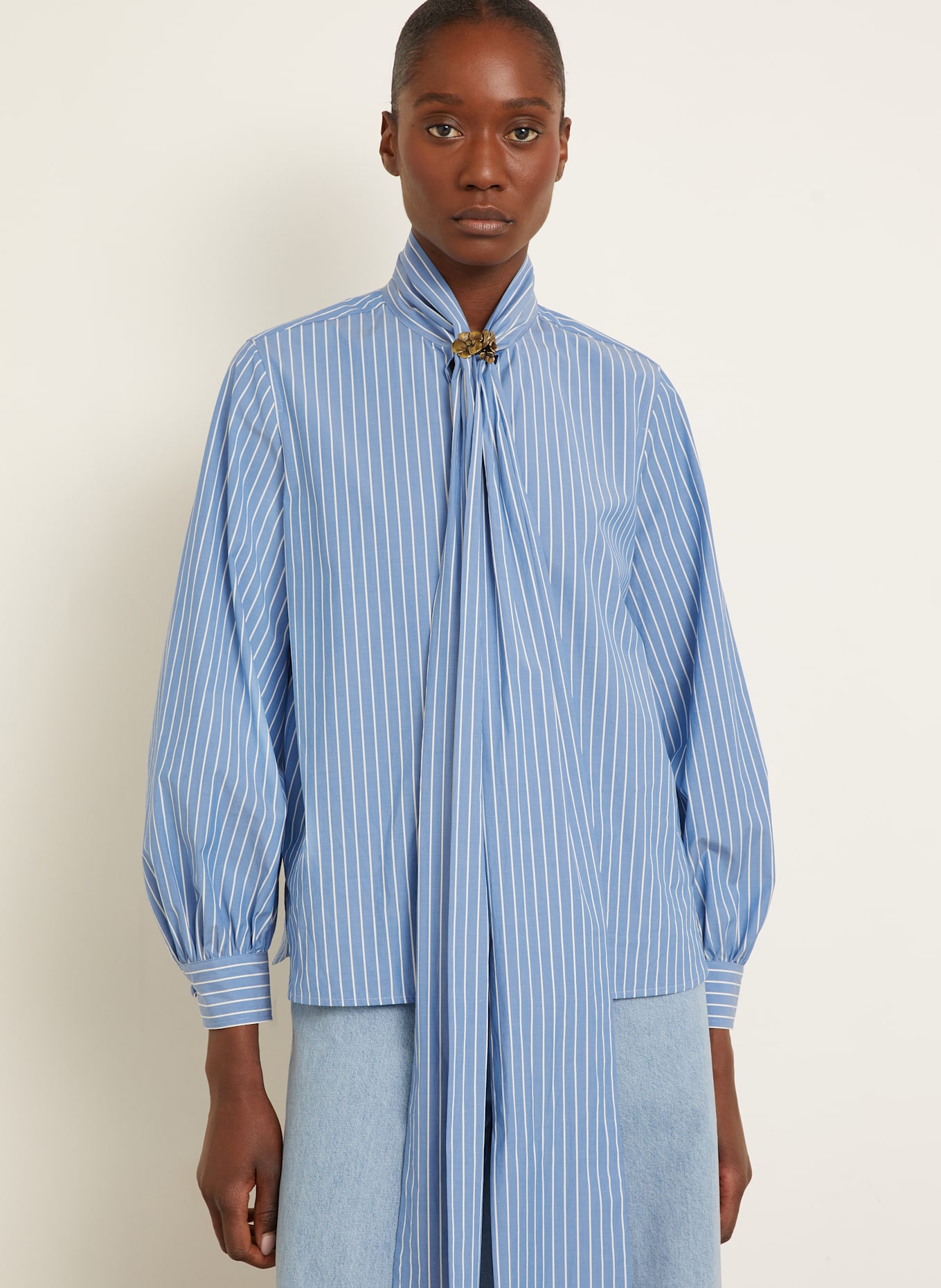 Max Mara Blusenshirt DISCO mit Schluppe: BLAU / WEISS