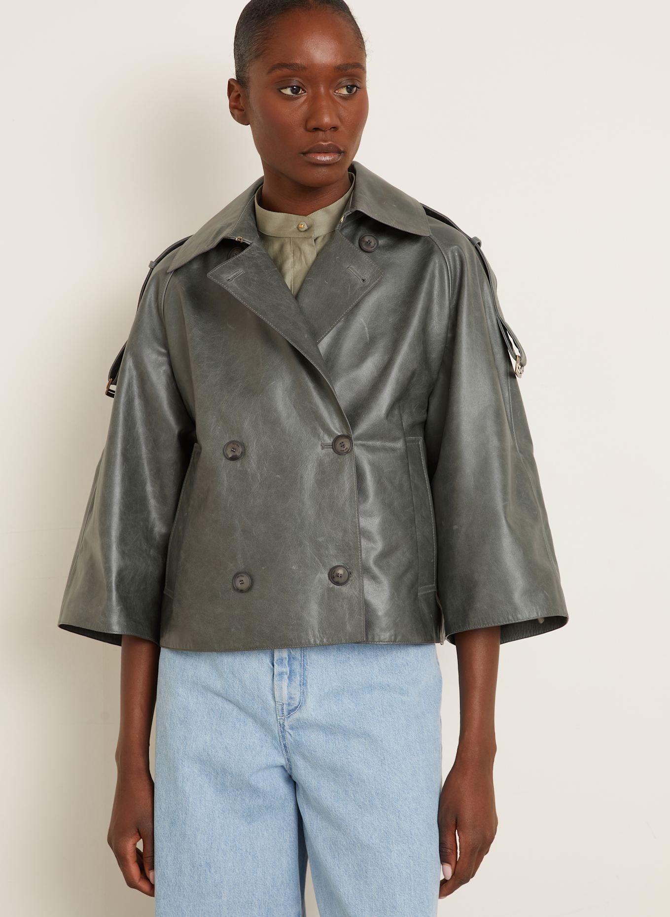 Max Mara Lederjacke TENACE: DUNKELGRÜN