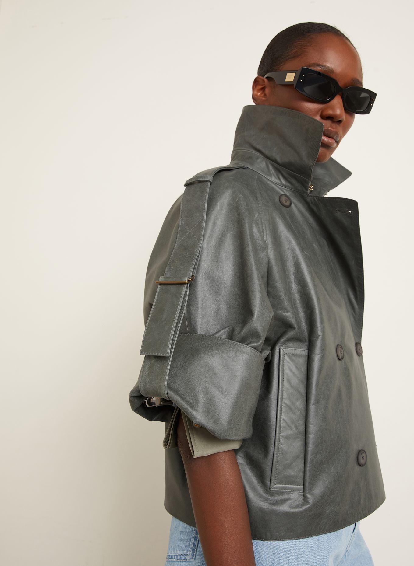 Max Mara Lederjacke TENACE: DUNKELGRÜN