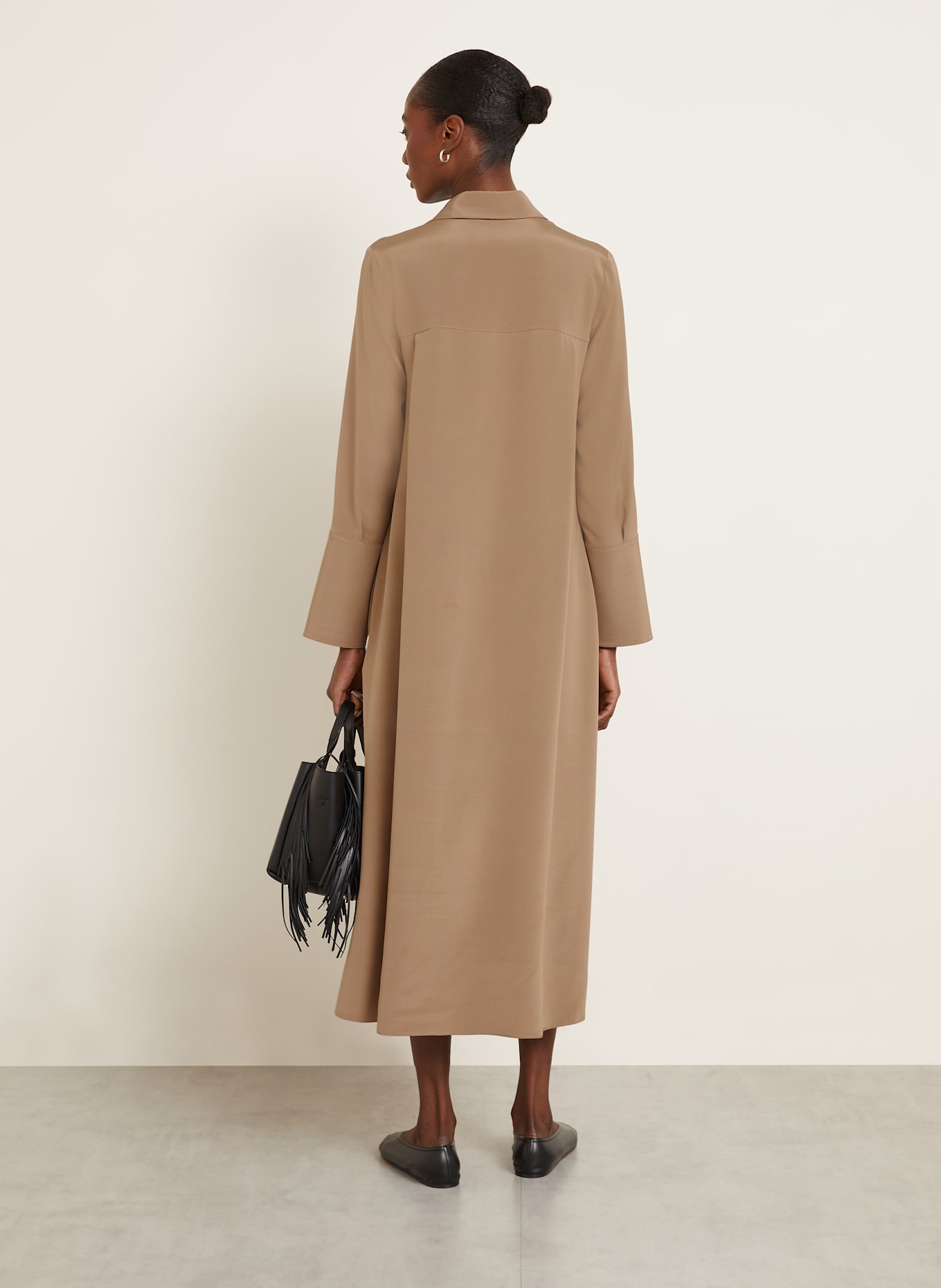 Max Mara OSSOLA silk shirt dress in light brown