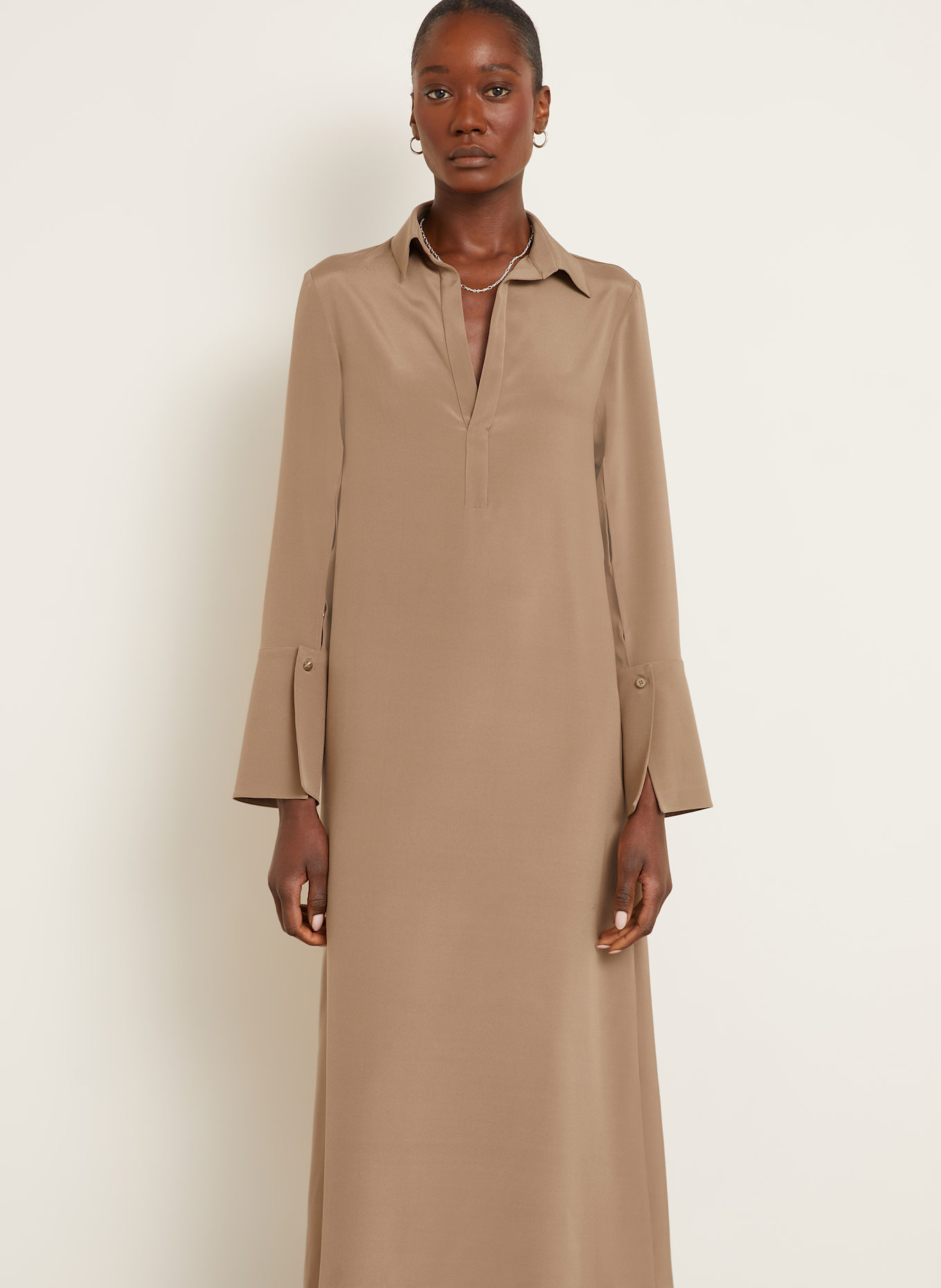 Max Mara OSSOLA silk shirt dress in light brown