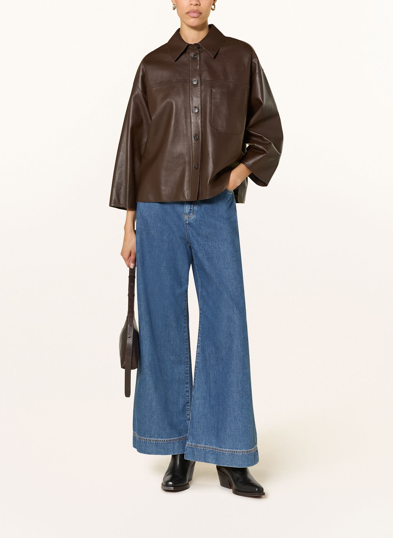 WEEKEND Max Mara Leder-Overjacket STECCA: DUNKELBRAUN