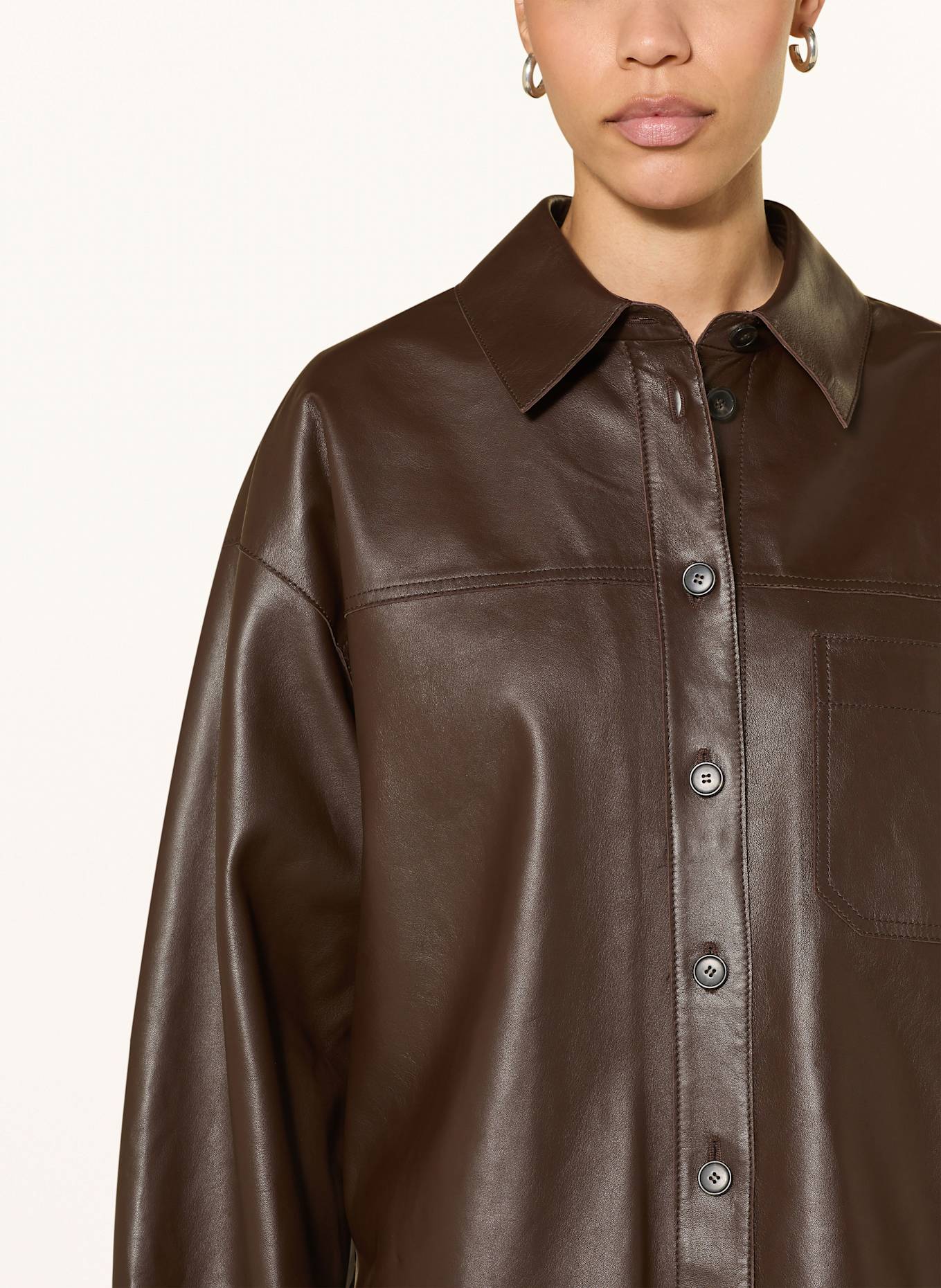 WEEKEND Max Mara Leder-Overjacket STECCA: DUNKELBRAUN